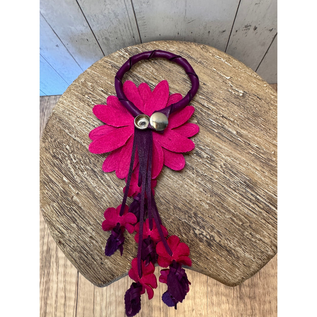 Leather Hot Pink Flower Purse Charm Genuine Leather Daisy Flower Bag Charm