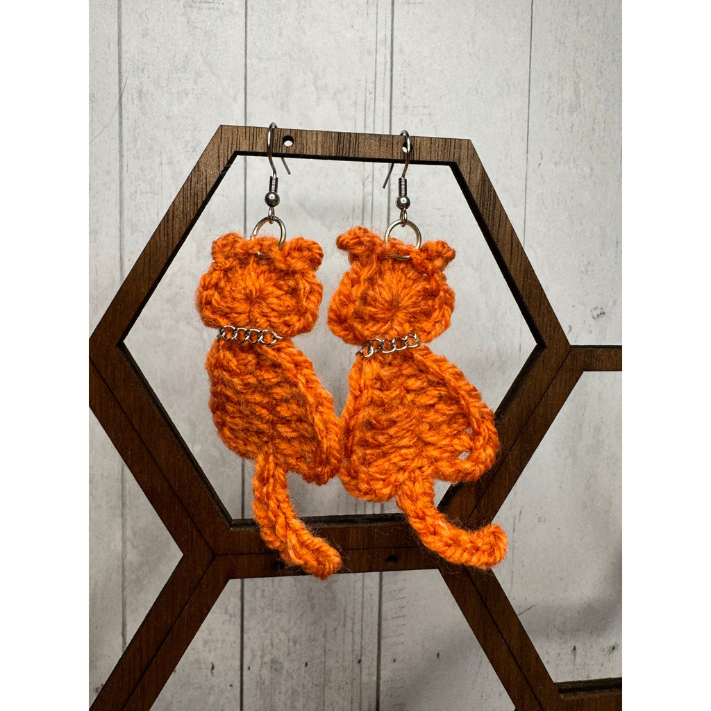 Ginger Cat Crochet Earrings Orange Kitty Accessories Orange Cat Earrings
