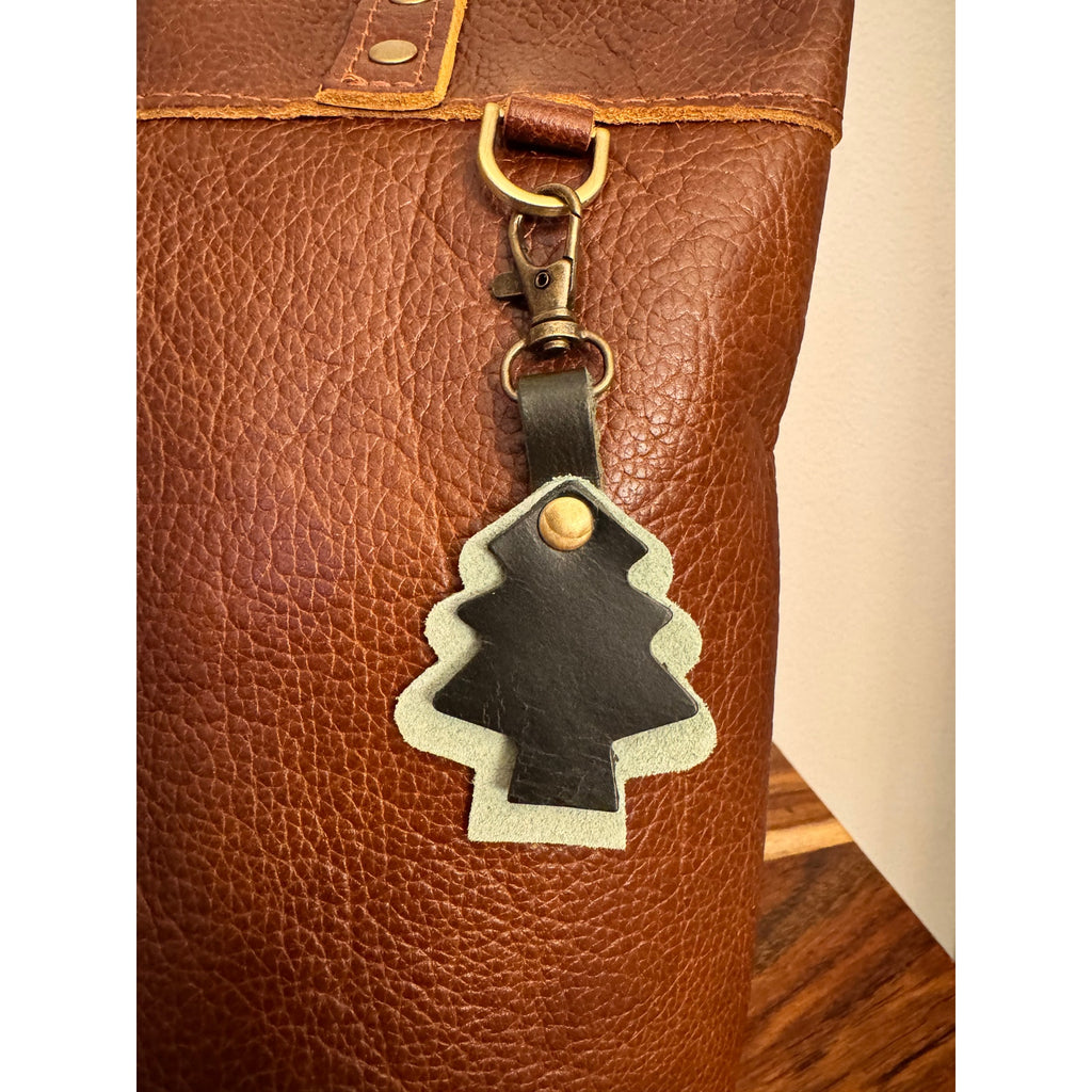 Holiday Christmas Bag Charm Genuine Leather Christmas Tree Green Purse Charm