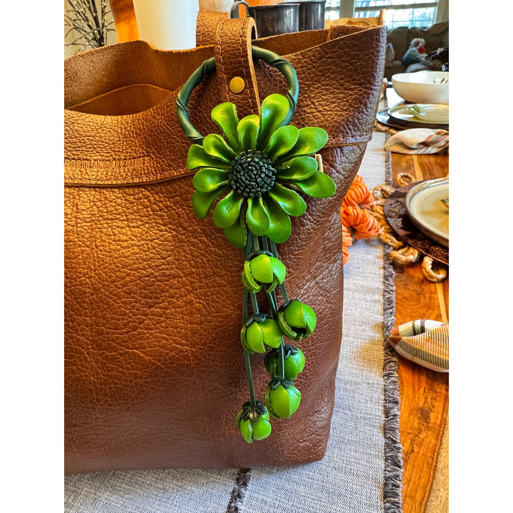 Green Flower Purse Charm Flower Bag Charm Genuine Leather Accessories NEW!