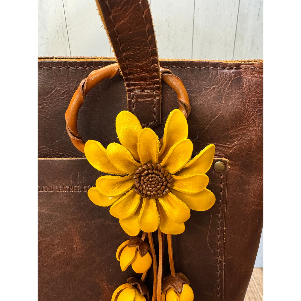 Leather Yellow Flower Purse Charm Genuine Leather Daisy Bag Charm NEW FAST SHIP