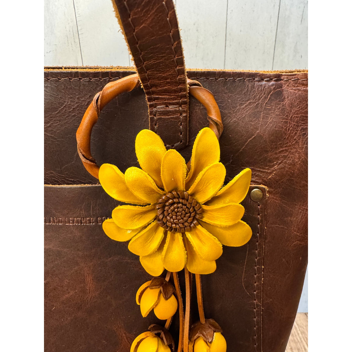 Leather Yellow Flower Purse Charm Genuine Leather Daisy Bag Charm NEW FAST SHIP