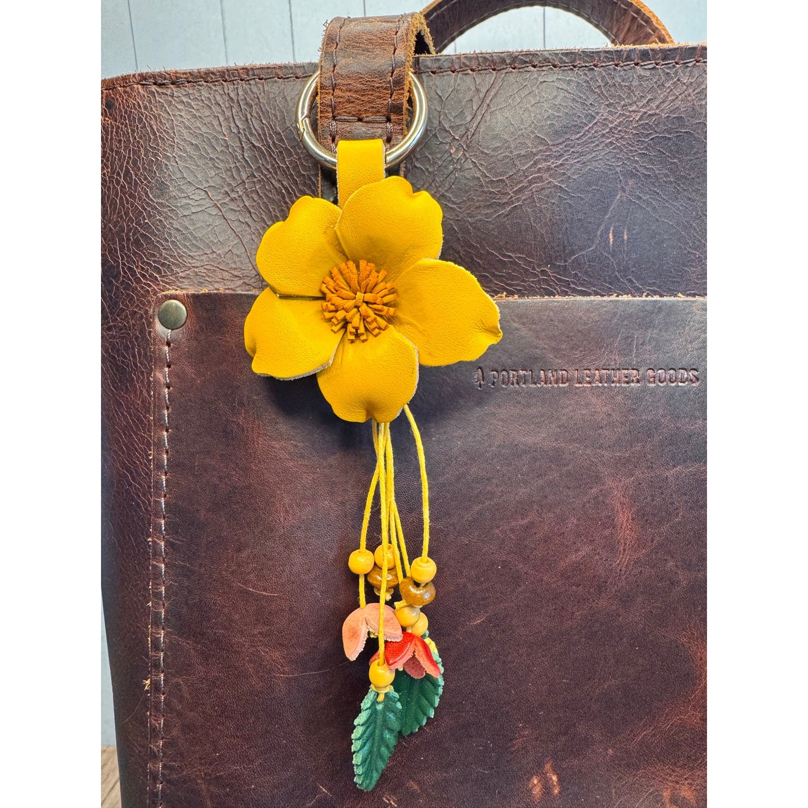 Flower Purse Charm Genuine Leather White Flower White Bag Charm NEW FAST SHIP