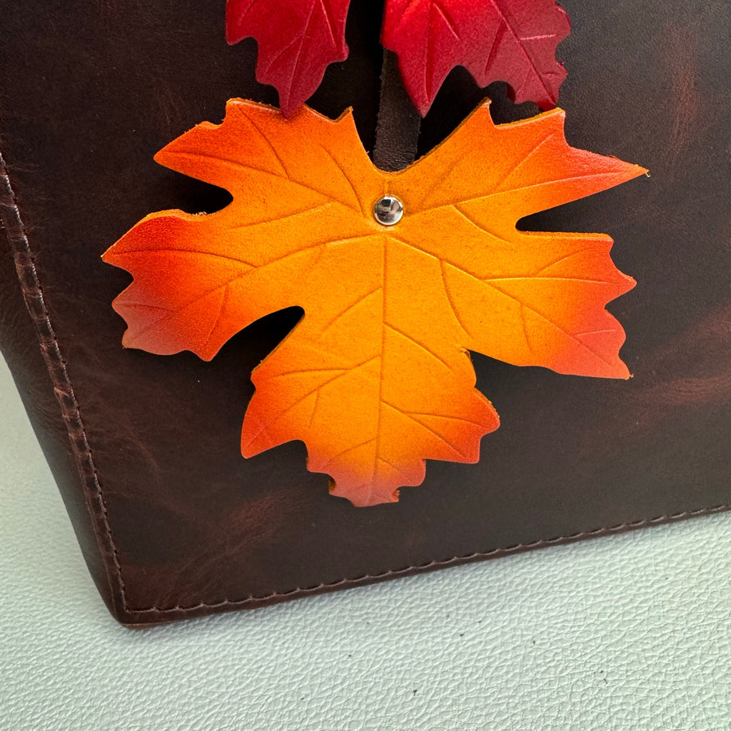 Leather Purse Charm Maple Leaf Bag Charm Genuine Leather Purse Keychain NEW