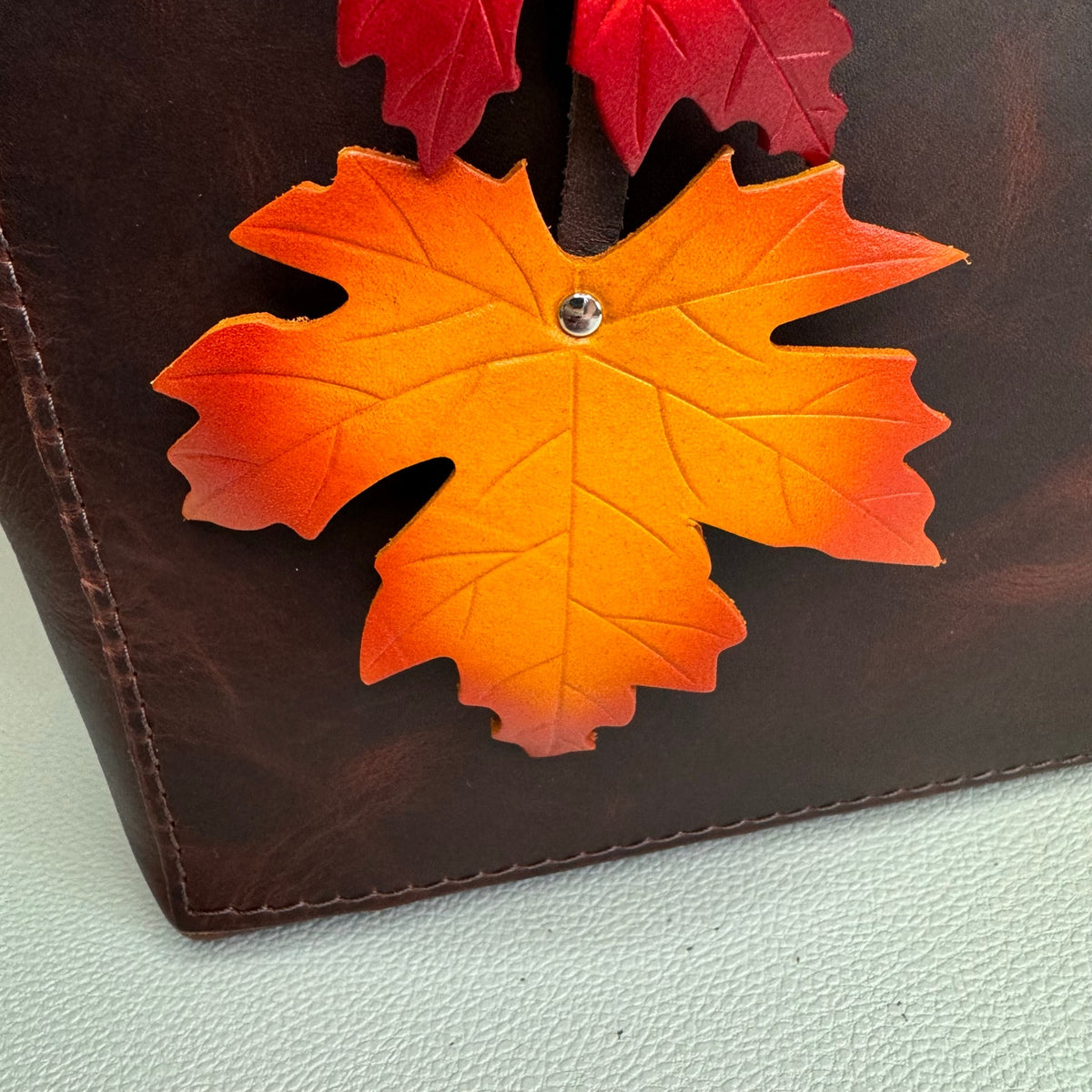 Leather Purse Charm Maple Leaf Bag Charm Genuine Leather Purse Keychain NEW