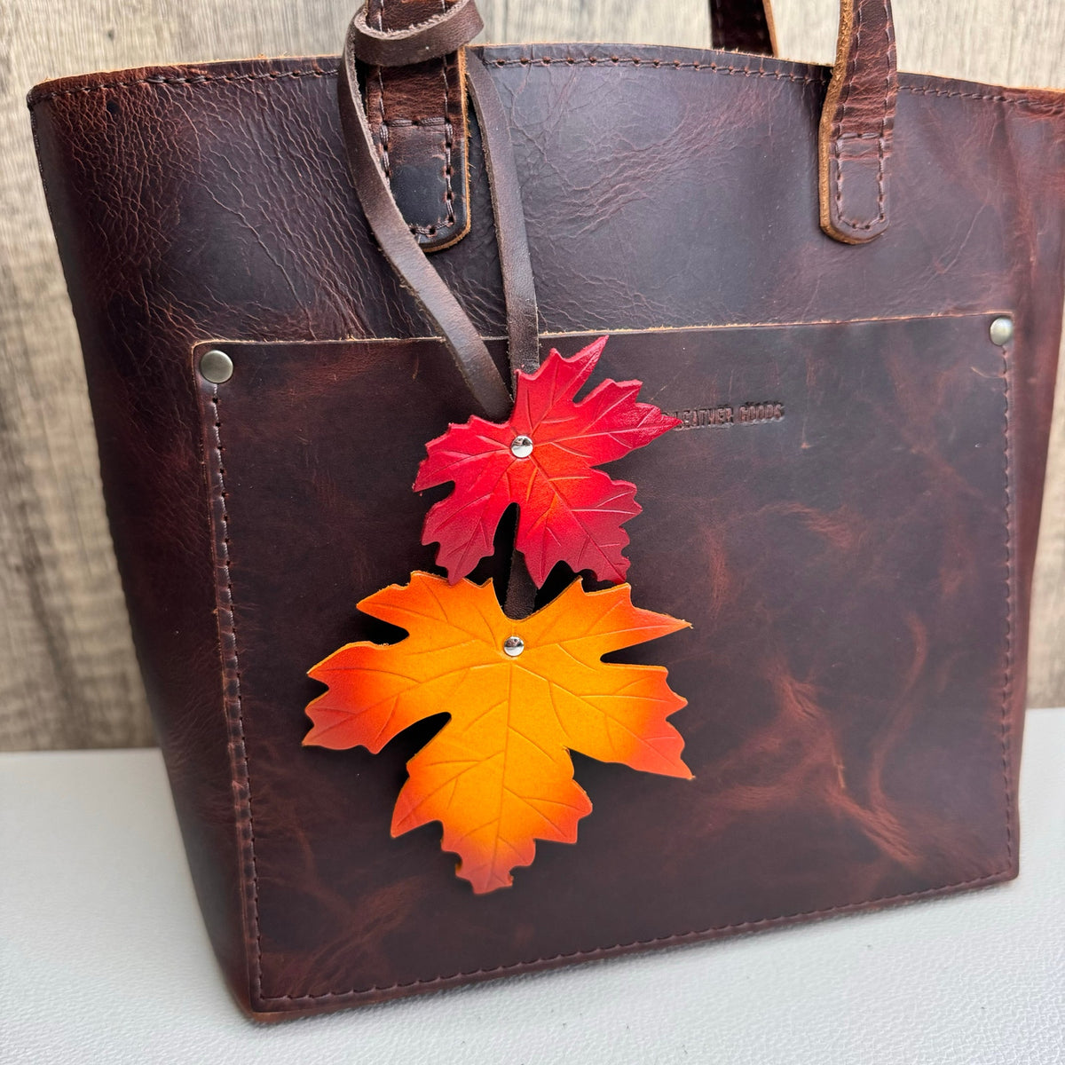 Leather Purse Charm Maple Leaf Bag Charm Genuine Leather Purse Keychain NEW