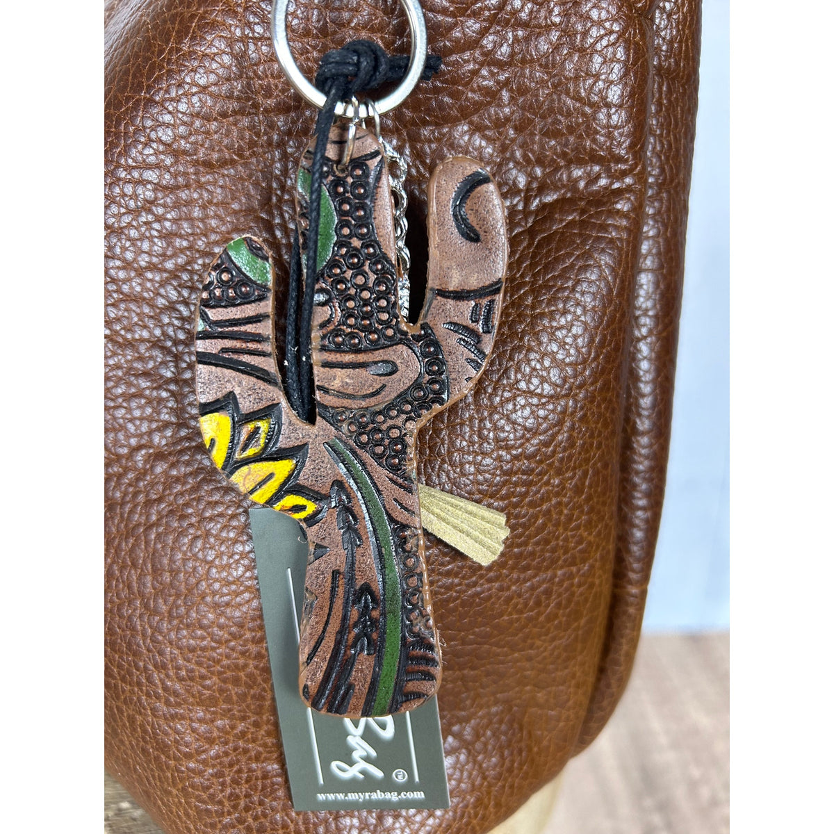 Cute Cactus Purse Charm Western Cactus Genuine Leather Bag Charm