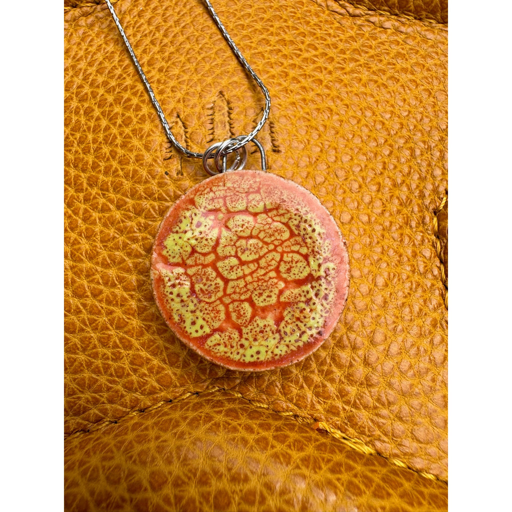Boho Round Pendant Necklace Orange Yellow Jewelry Boho Pottery Necklace