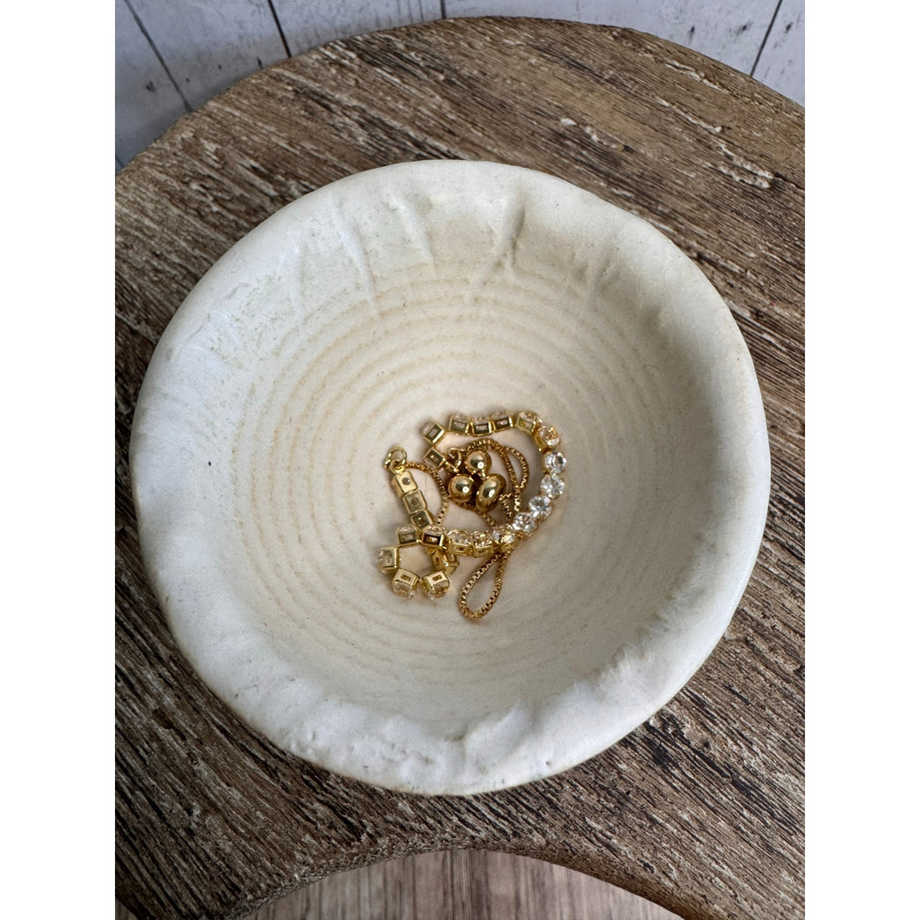 Rustic White Tan Trinket Dish Pottery Bowl Salt Pepper Pinch Bowl Artisan Dish