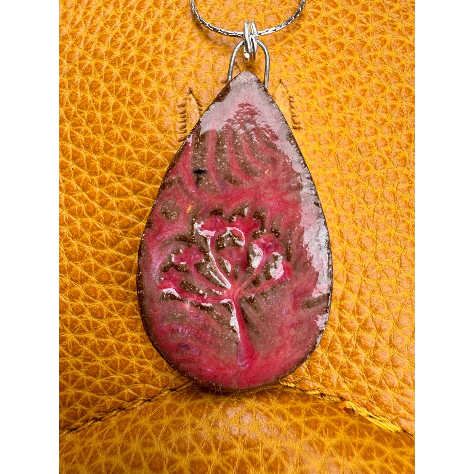 Boho Tear Drop Pendant Necklace Handmade Red Pendant Ceramic Necklace Jewelry