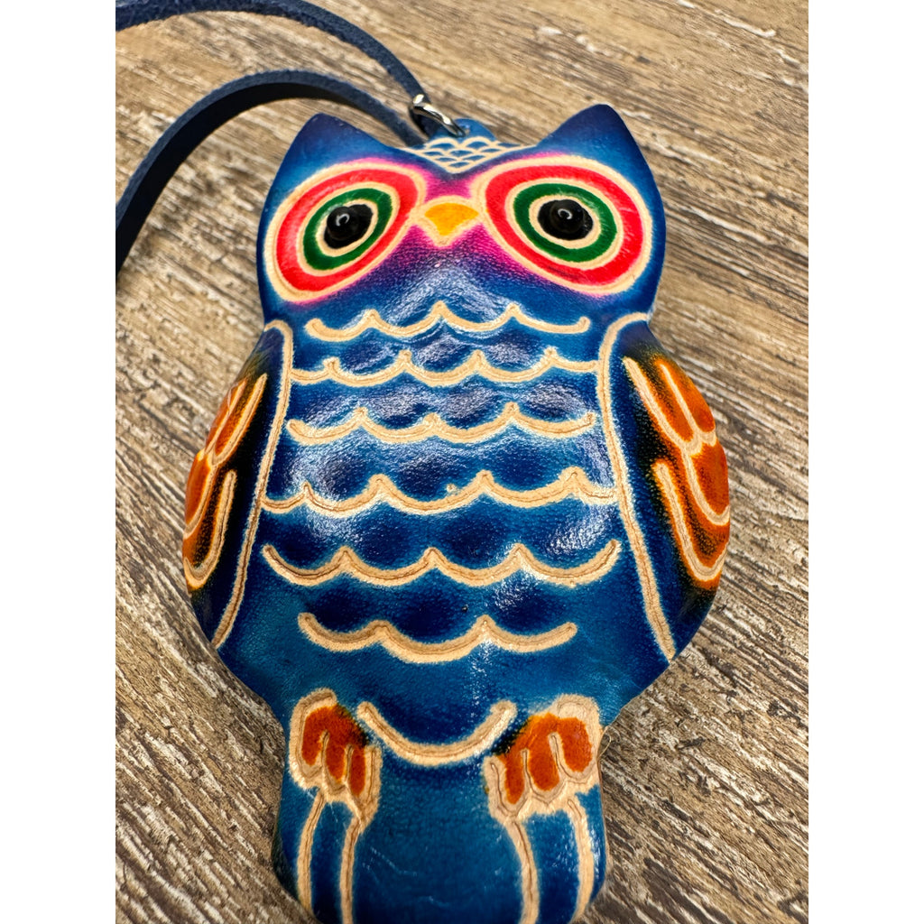 Owl Bag Charm Genuine Leather Hand Painted Barn Owl Bag Charm Owls Leather Farm