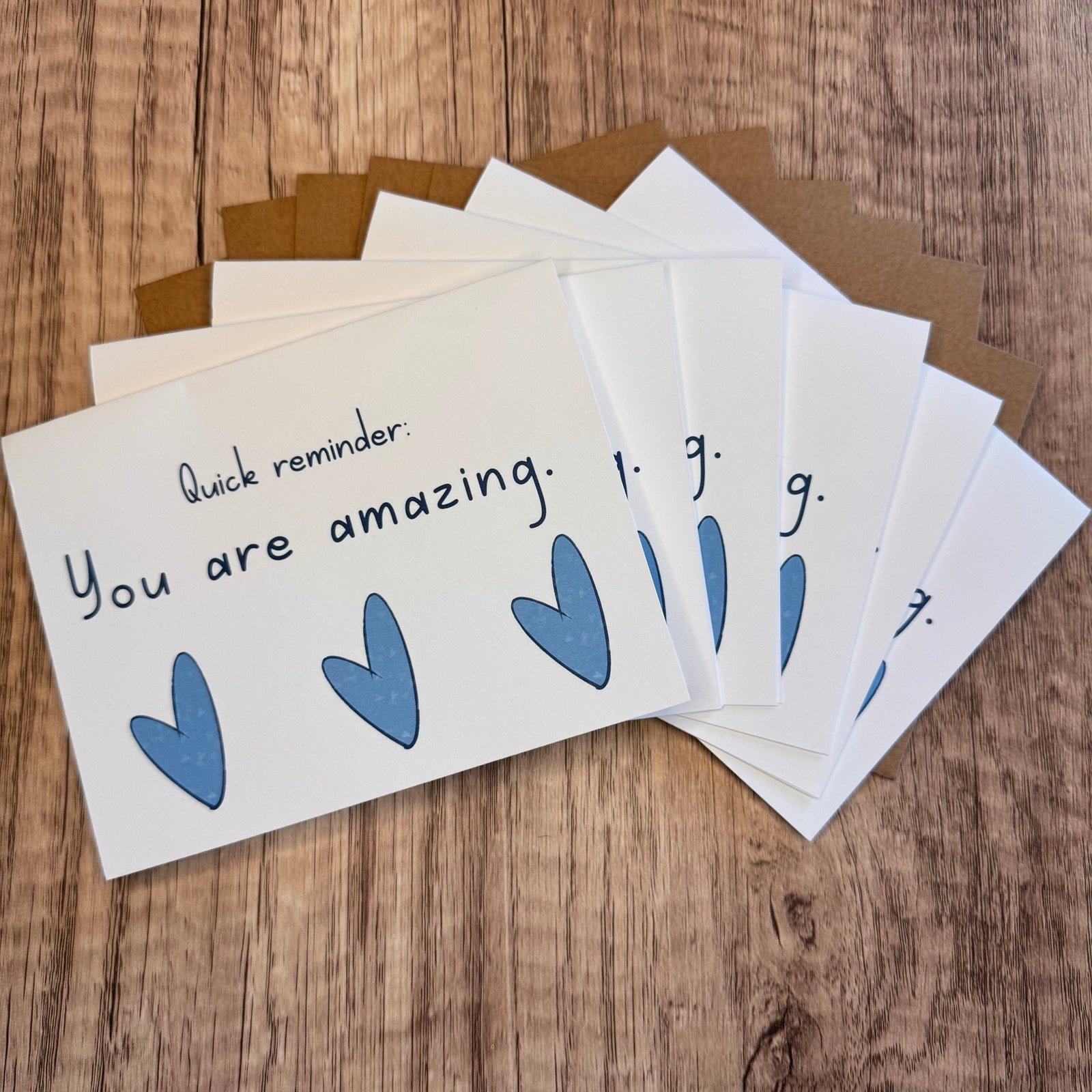 Greeting Cards Blank Notes Blue Heart Encouragement 6 w/Envelopes Custom Art