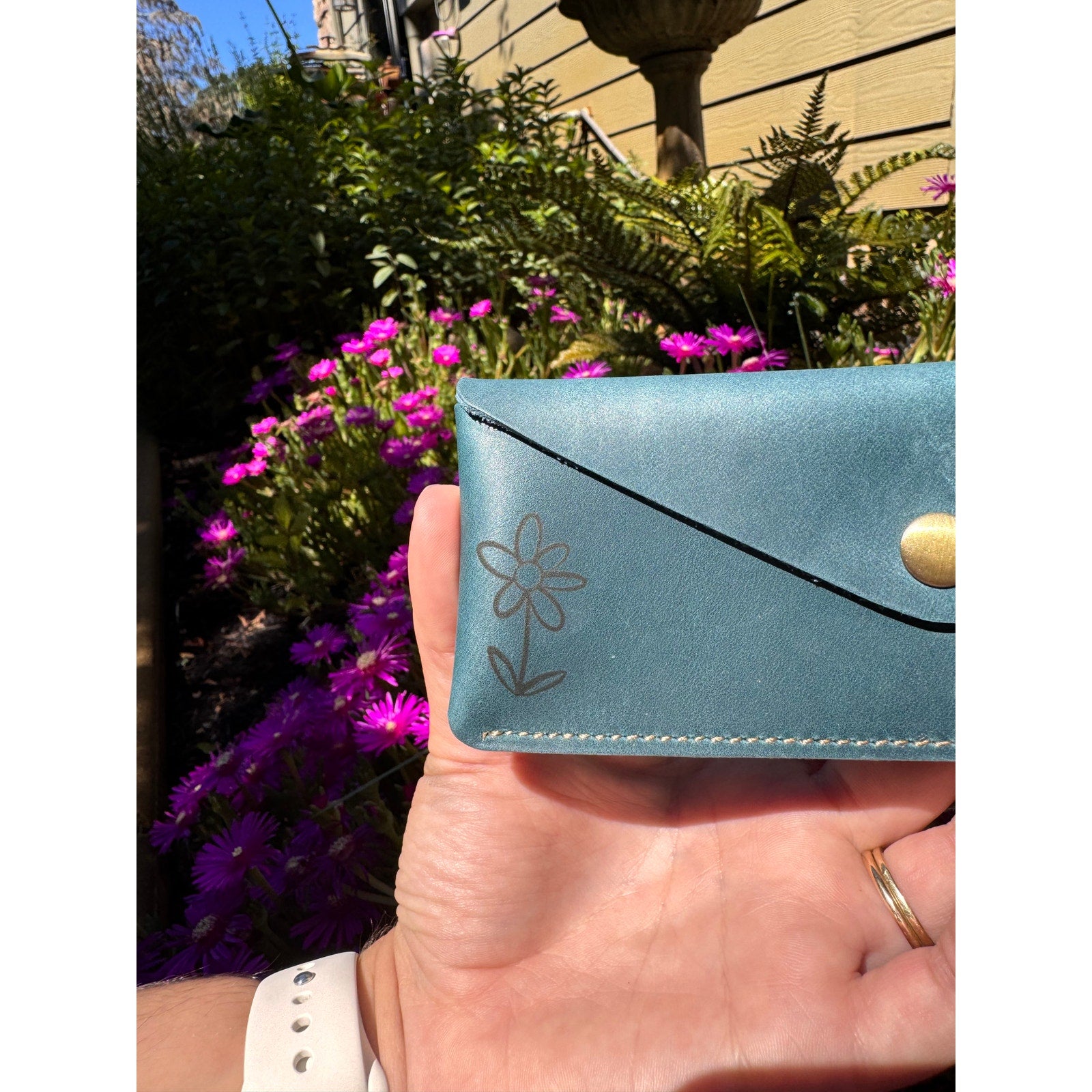 Genuine Leather Wallet  OCEAN BLUE Side Snap Credit Card Holder Wallet NEW