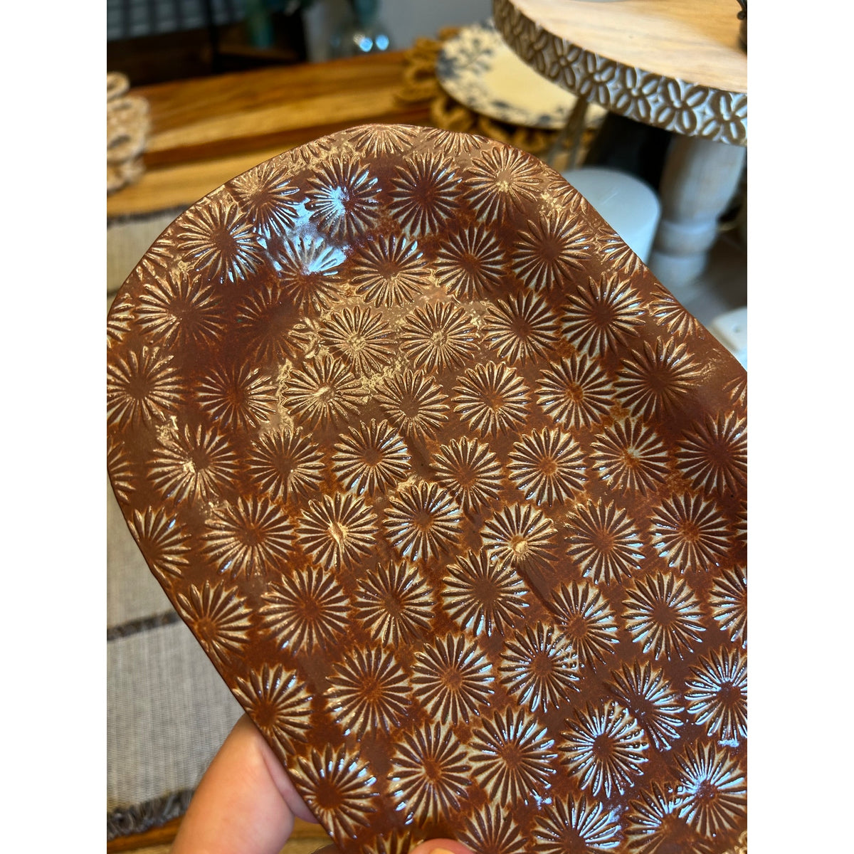 Handmade Candle Plate Ceramic Dish 9 x 6 inch Boho Neutral Home Gift