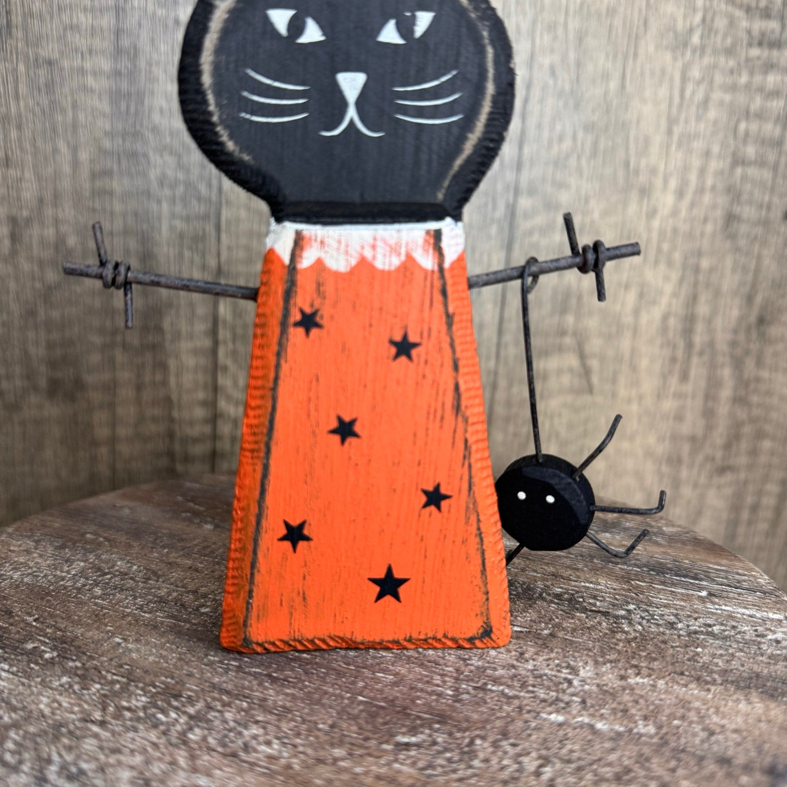 Rustic Halloween Home Decor Sitter Wood Black Cat Fall Autumn FAST SHIP NEW
