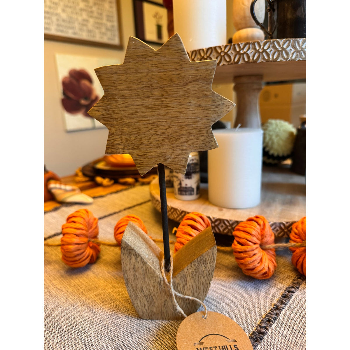 Set of 3 Rustic Home Decor Wood Flower Candle Plate Yellow Songbird Daisy Flower
