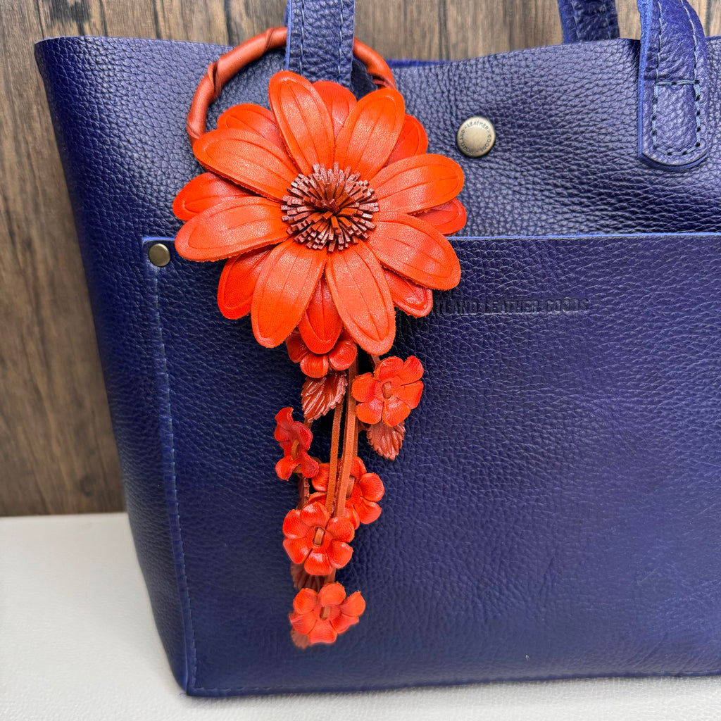 Orange Daisy Flower Leather Bag Charm Autumn Accessories