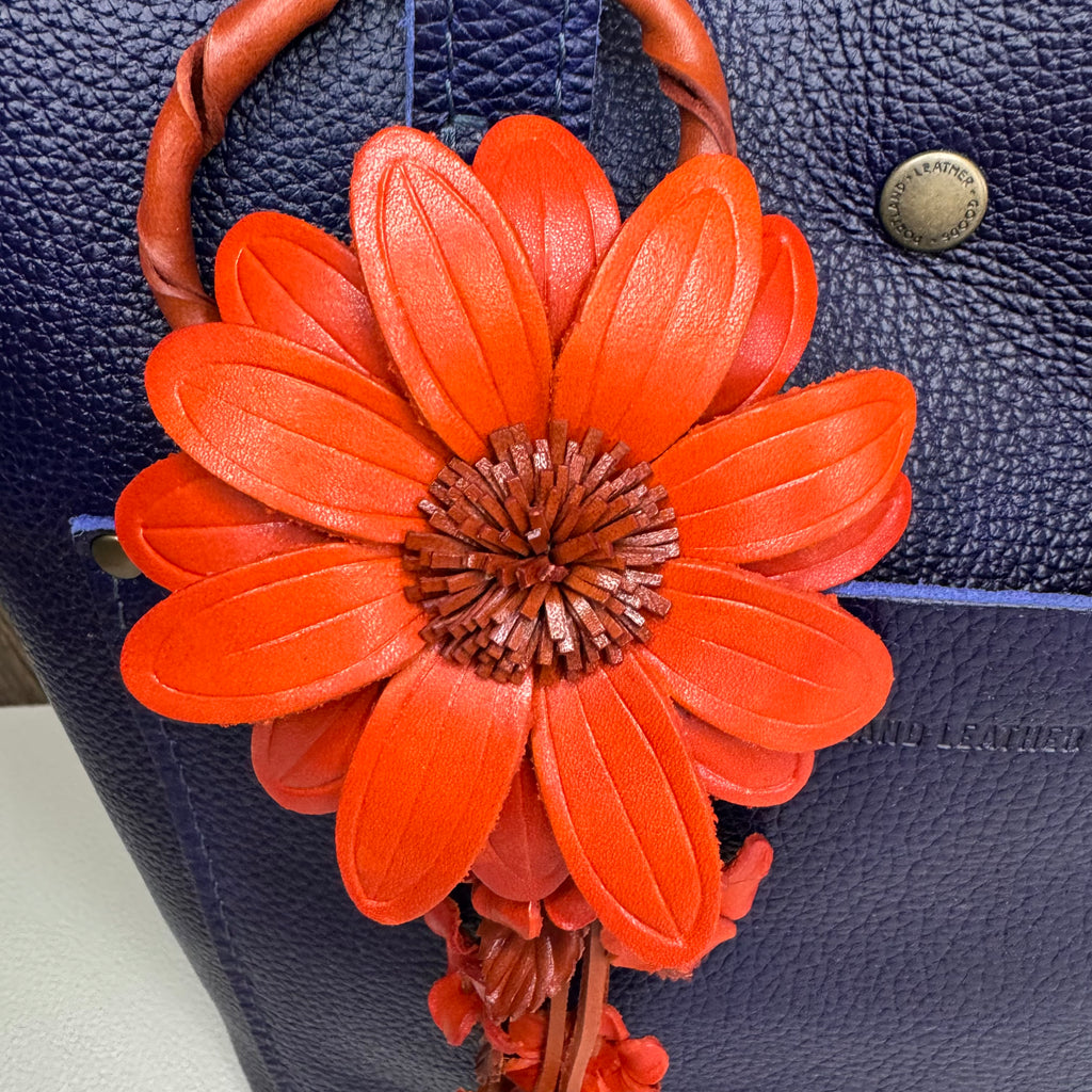 Orange Daisy Flower Leather Bag Charm Autumn Accessories