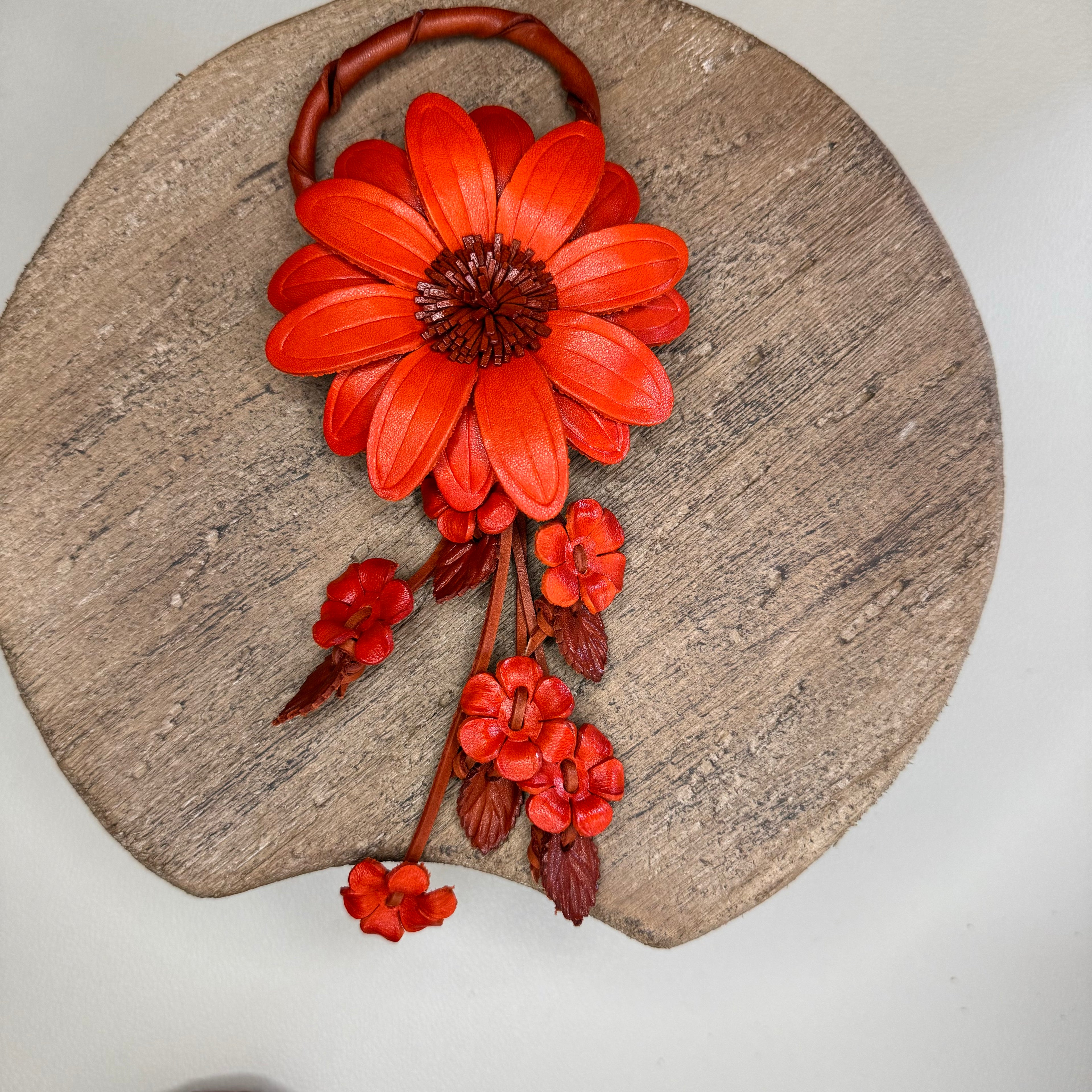 Orange Daisy Flower Leather Bag Charm Autumn Accessories
