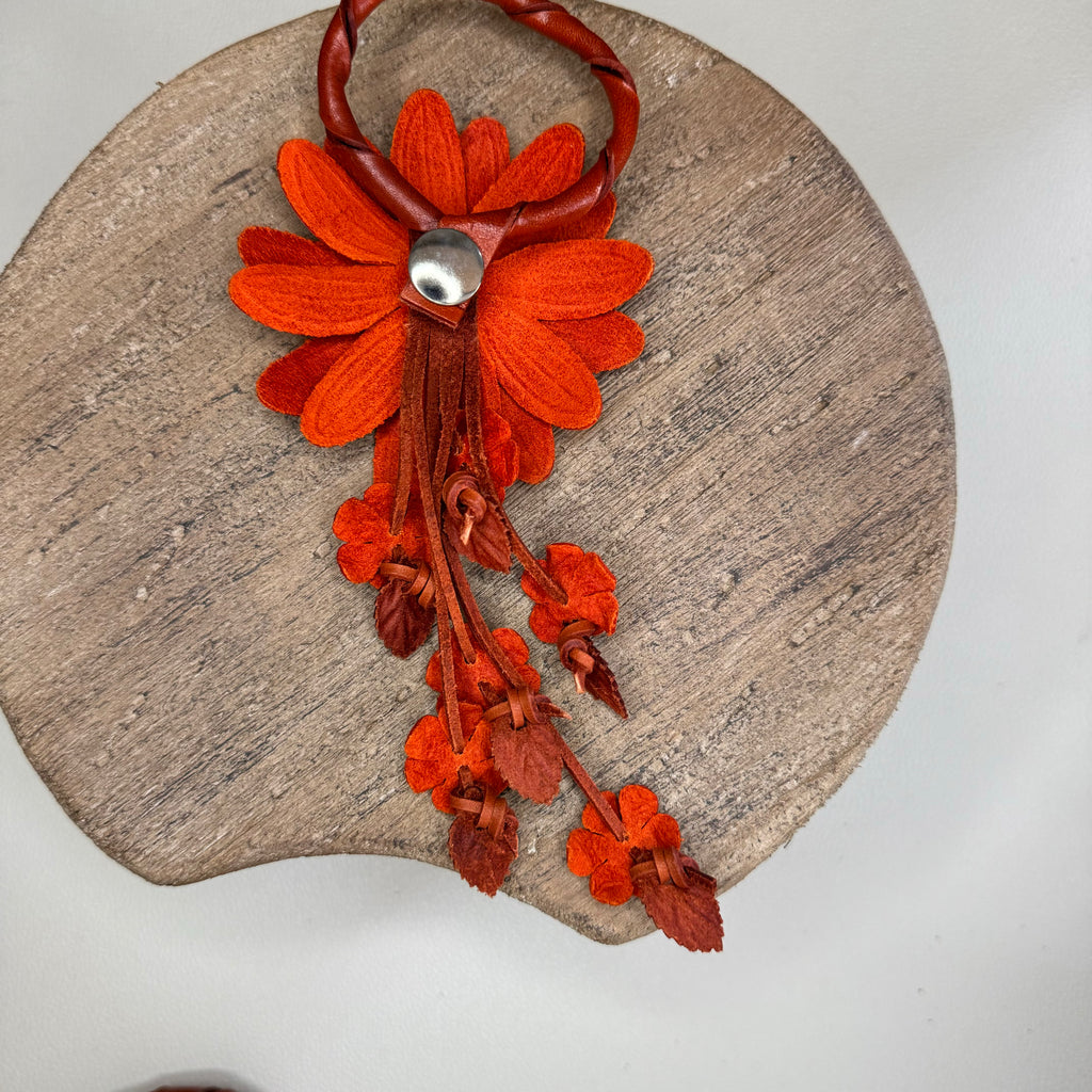 Orange Daisy Flower Leather Bag Charm Autumn Accessories