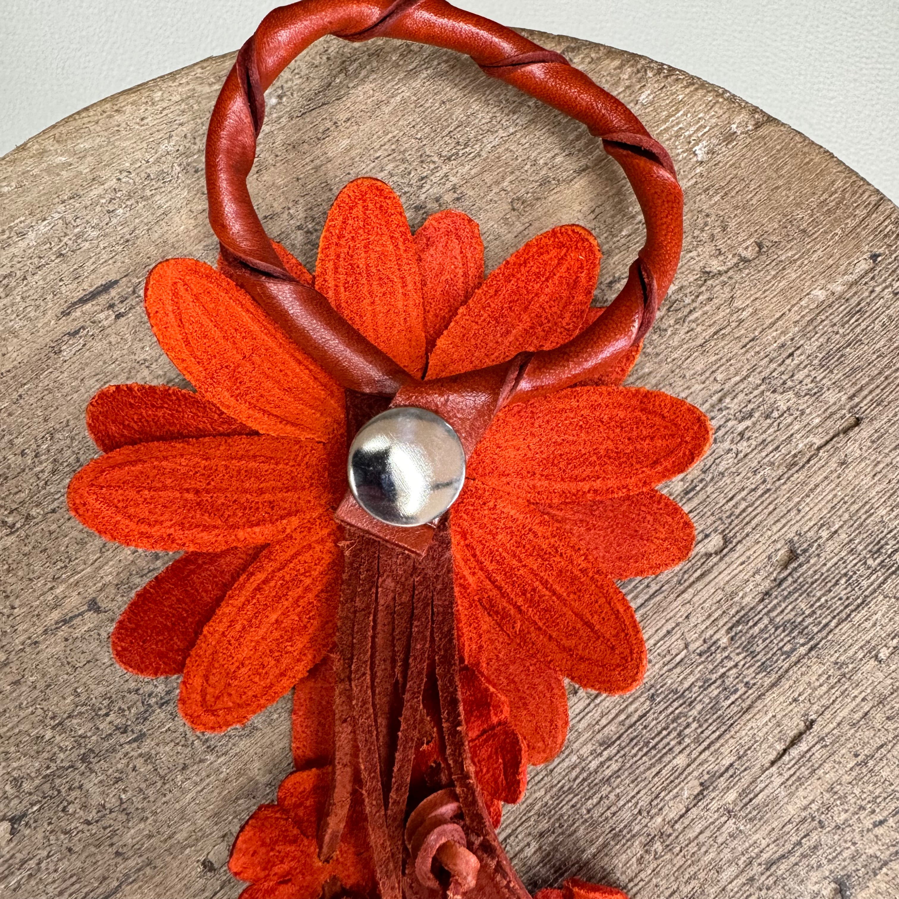Orange Daisy Flower Leather Bag Charm Autumn Accessories