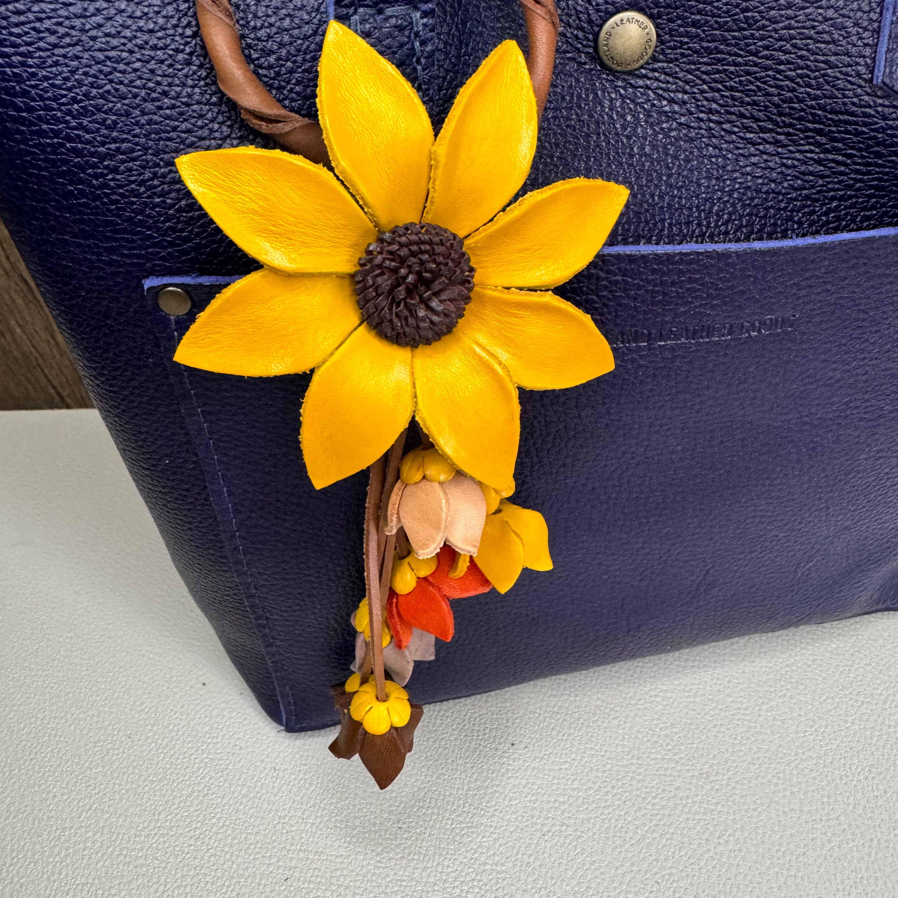 Sunflower Leather Bag Charm Autumn Accessories Purse Keychain
