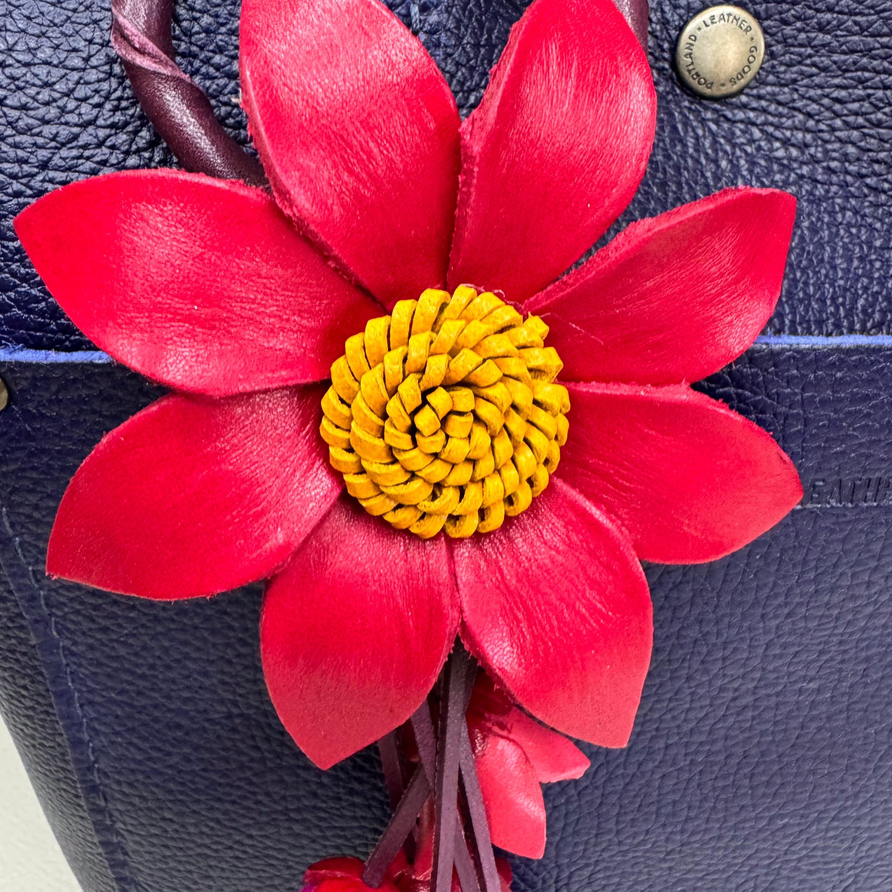 Red Daisy Leather Bag Charm Purse Keychain Genuine Leather Charm