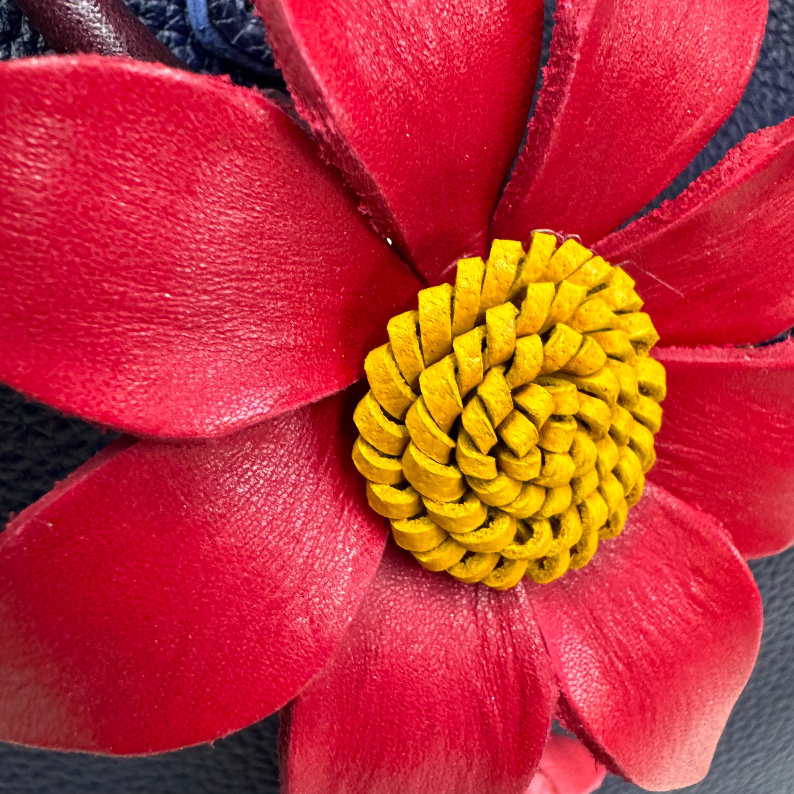 Red Daisy Leather Bag Charm Purse Keychain Genuine Leather Charm