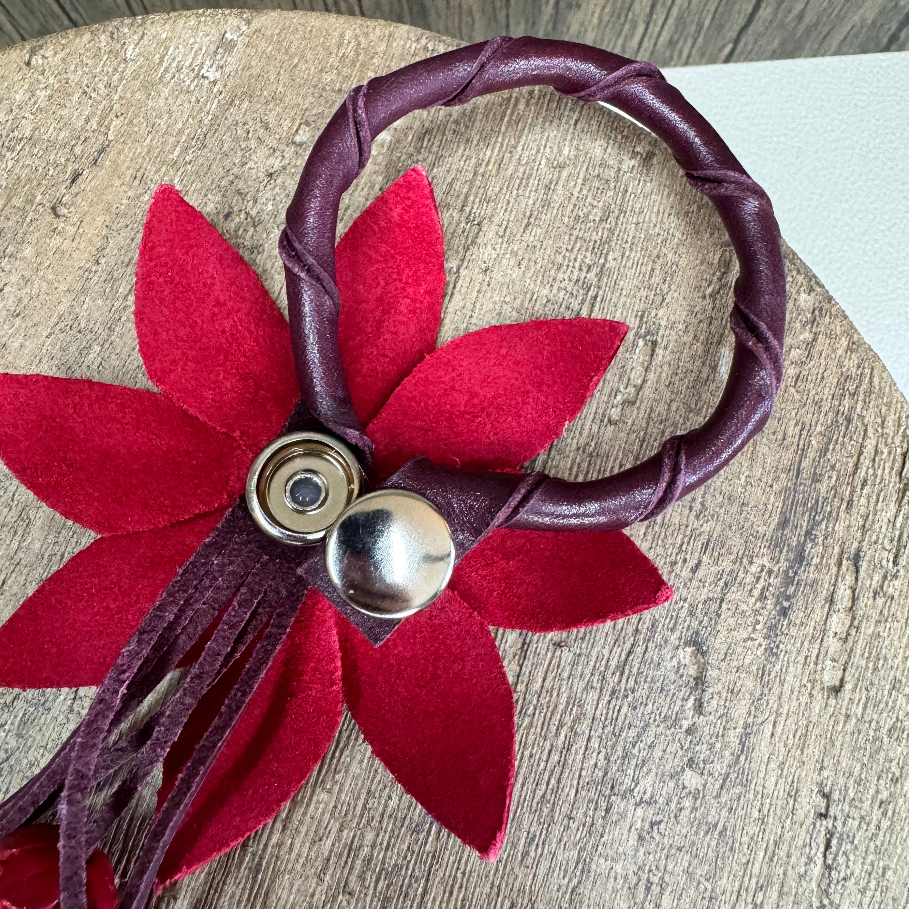 Red Daisy Leather Bag Charm Purse Keychain Genuine Leather Charm