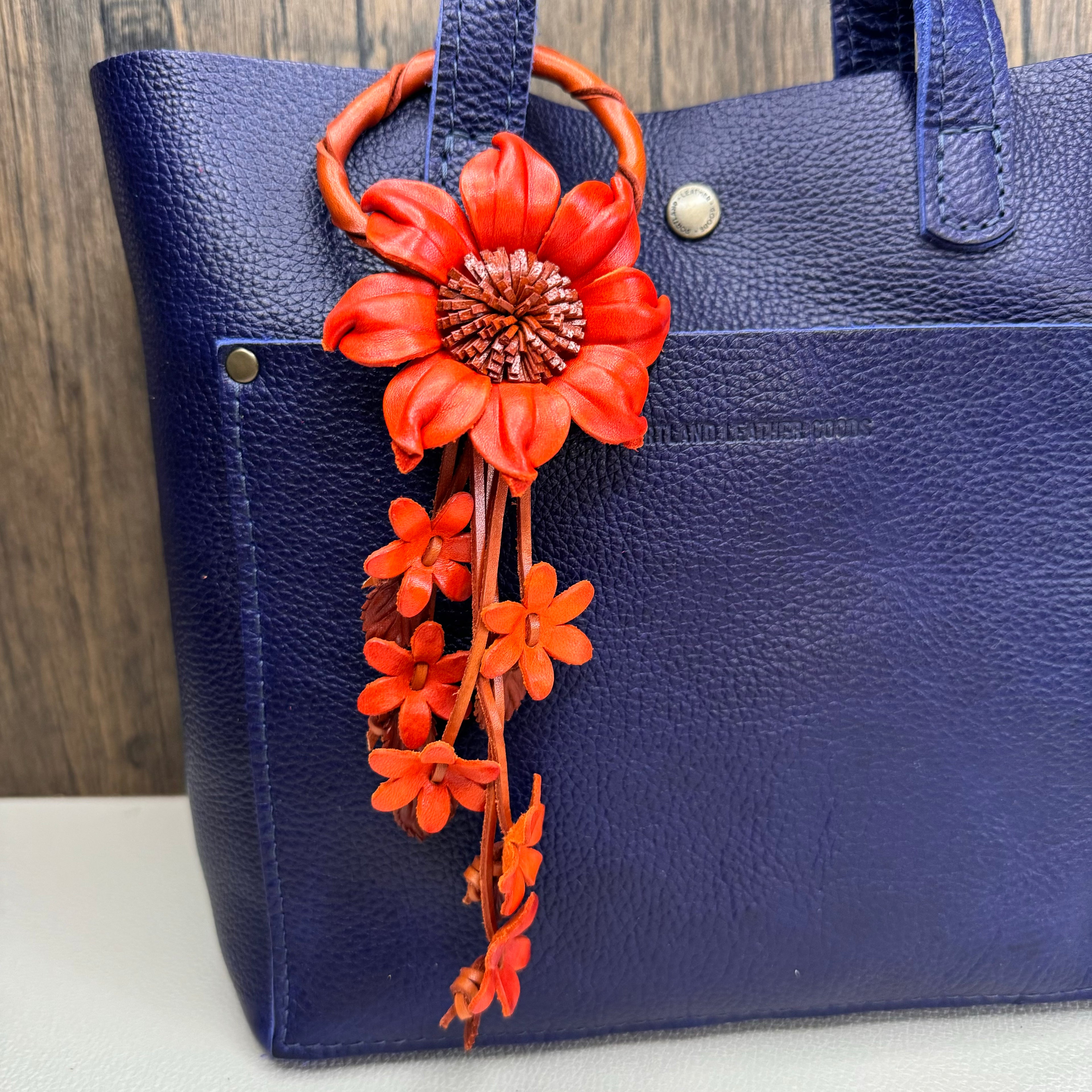 Autumn Genuine Leather Bag Charm Leather Purse FALL Accessories Flower Bag Charm