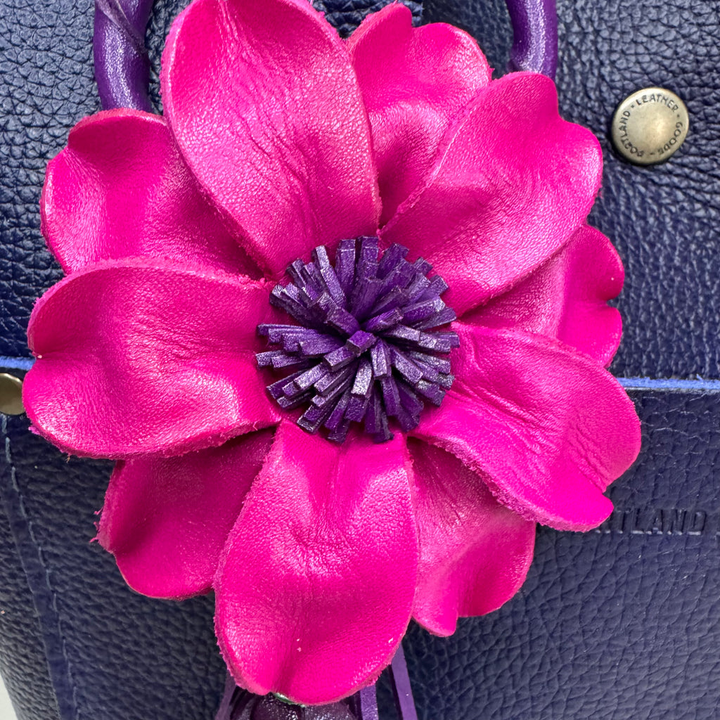 HOT Pink Genuine Leather Bag Charm Leather Purse Flower Bag Charm