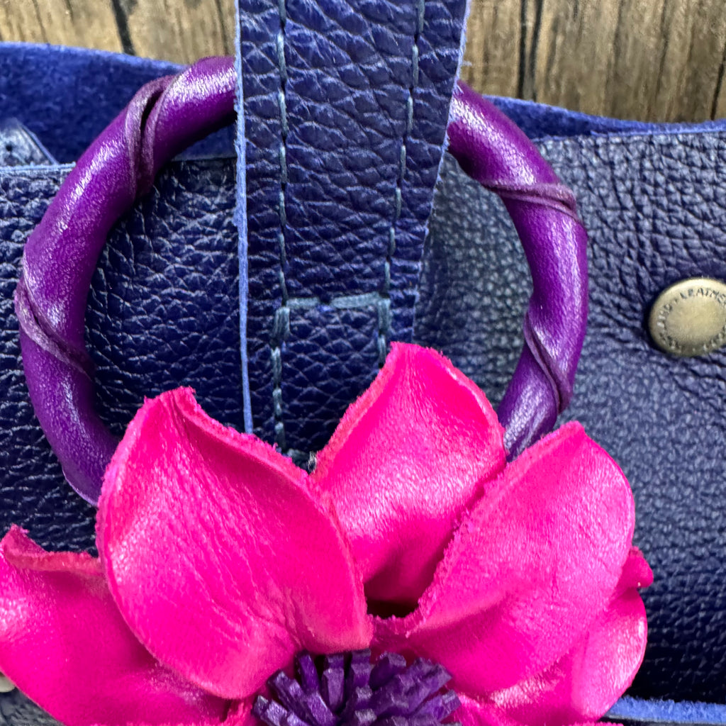 HOT Pink Genuine Leather Bag Charm Leather Purse Flower Bag Charm