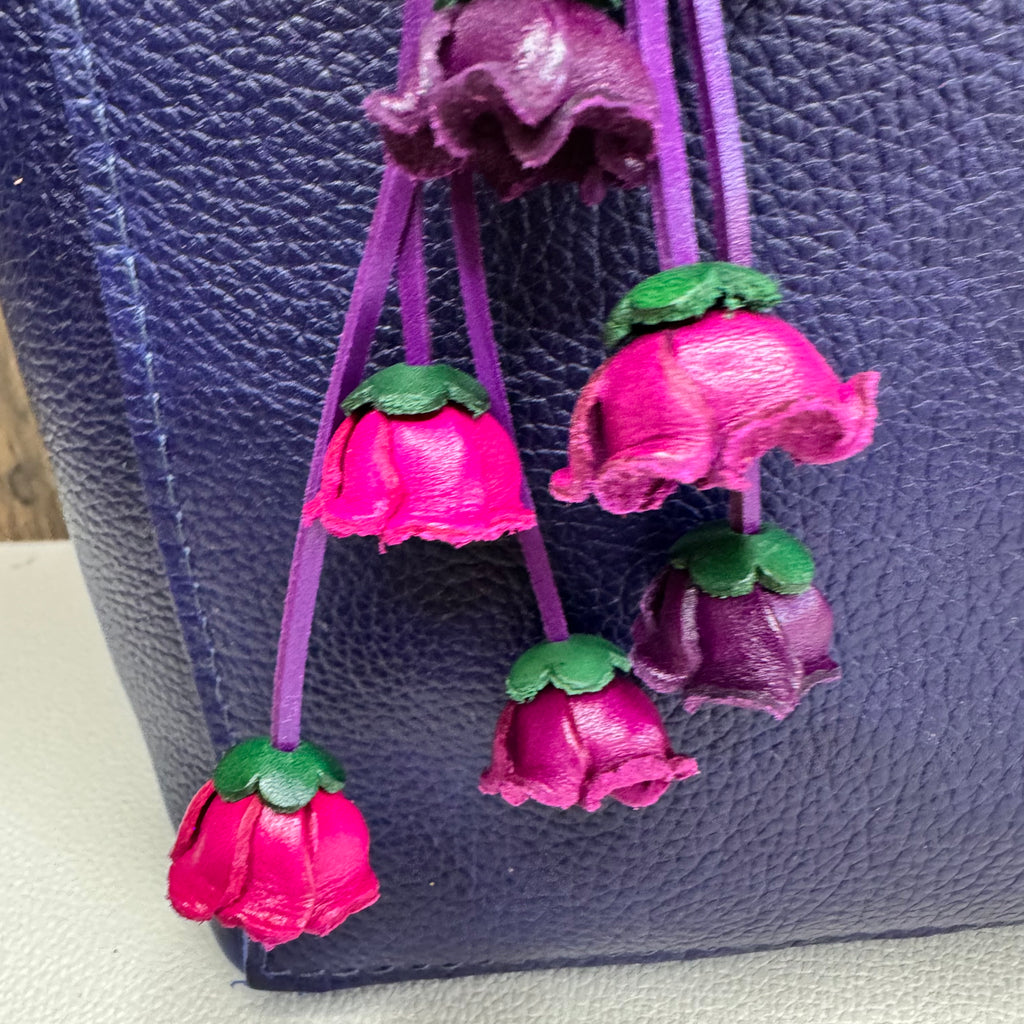 HOT Pink Genuine Leather Bag Charm Leather Purse Flower Bag Charm