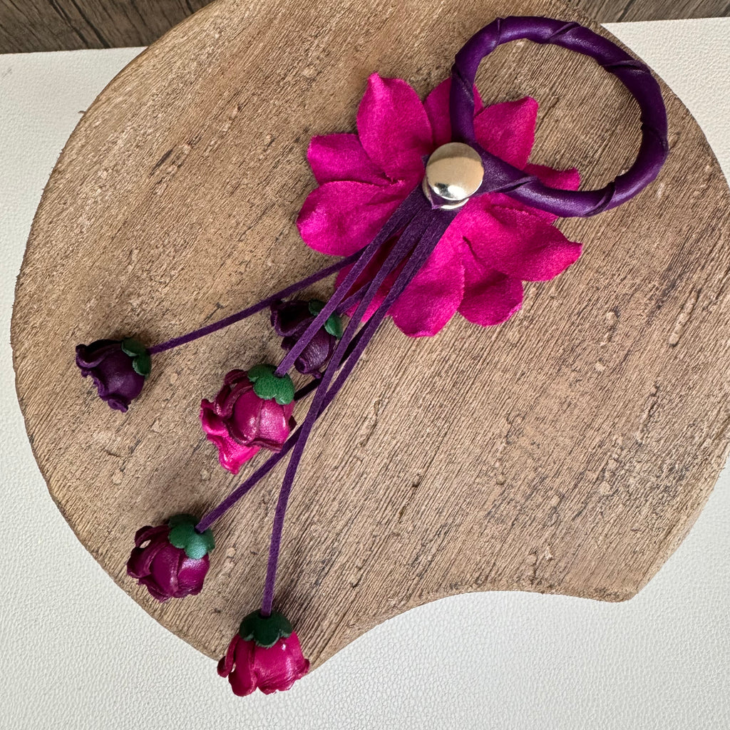 HOT Pink Genuine Leather Bag Charm Leather Purse Flower Bag Charm