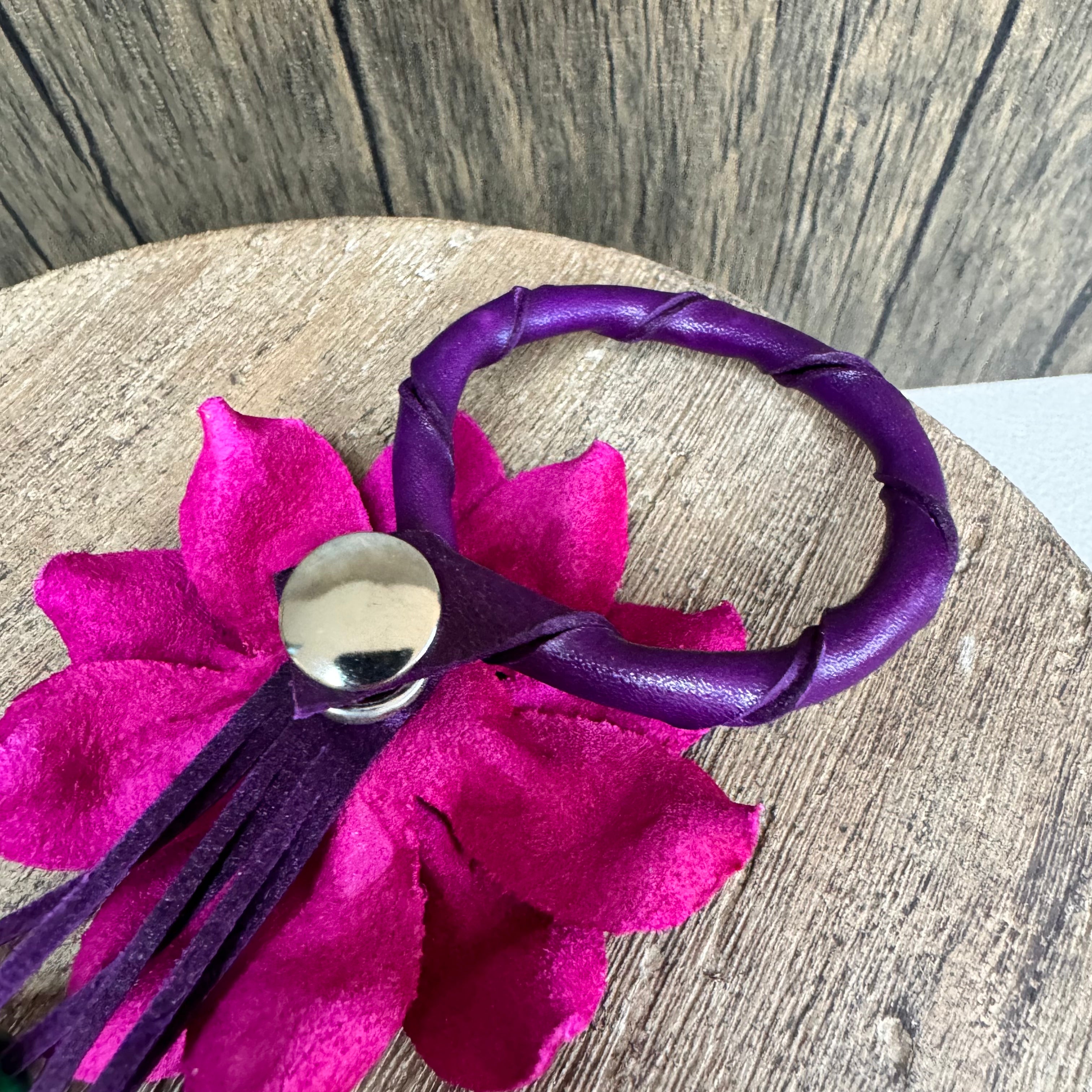 HOT Pink Genuine Leather Bag Charm Leather Purse Flower Bag Charm