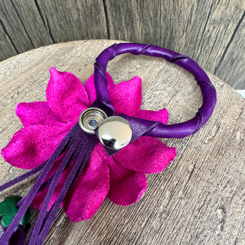 HOT Pink Genuine Leather Bag Charm Leather Purse Flower Bag Charm
