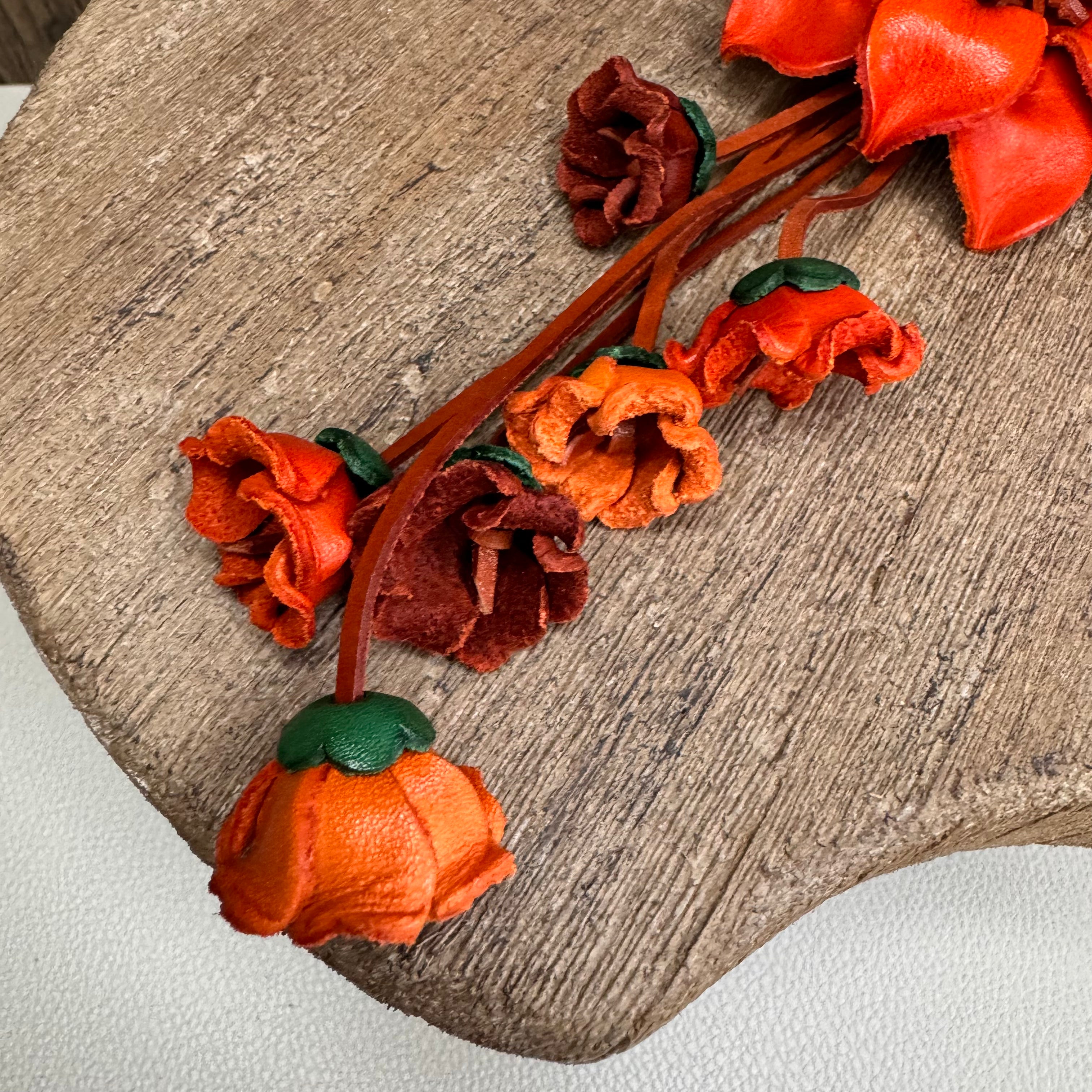 Orange Fall Autumn Genuine Leather Bag Charm Leather Purse Flower Bag Charm