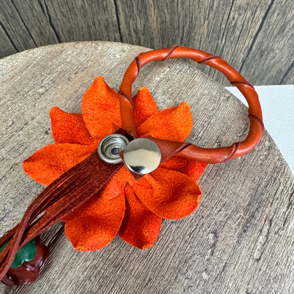 Orange Fall Autumn Genuine Leather Bag Charm Leather Purse Flower Bag Charm