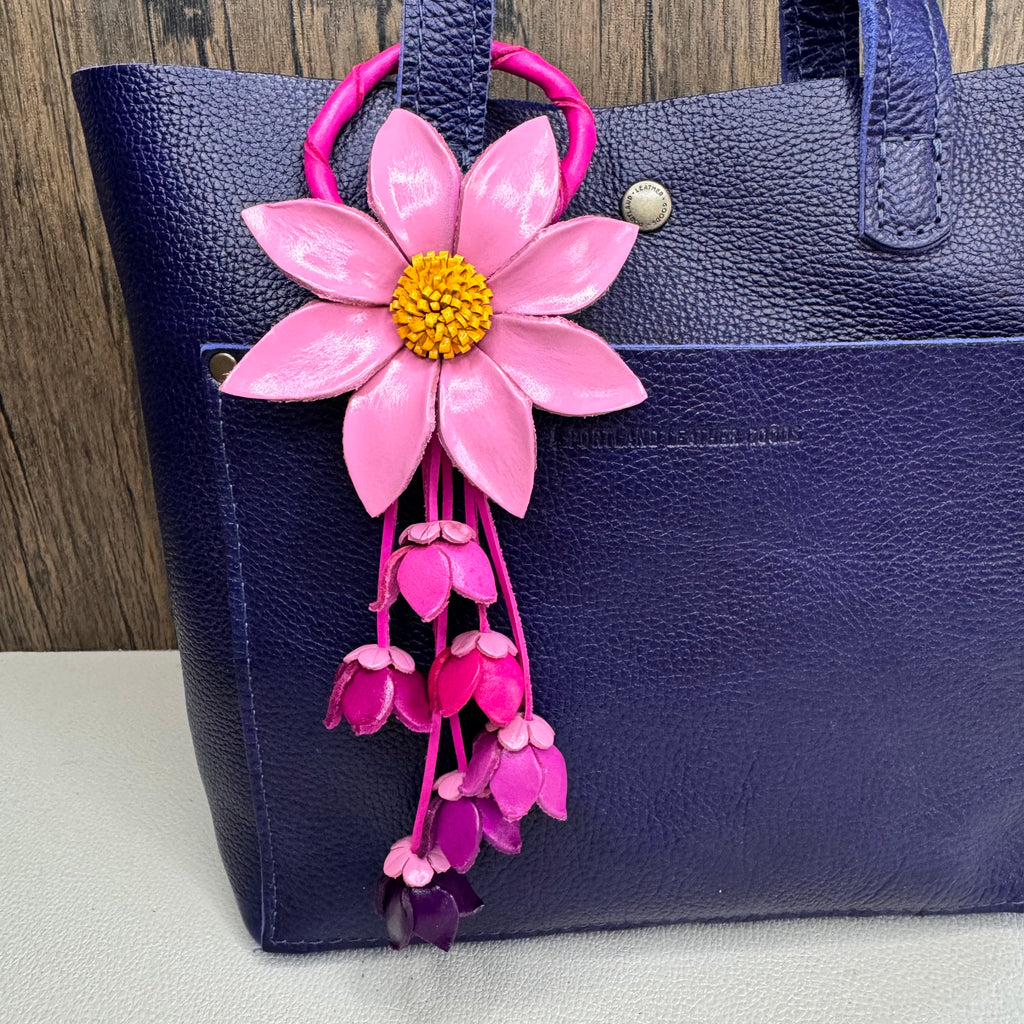 Pink Daisy Genuine Leather Bag Charm Leather Purse Flower Bag Charm