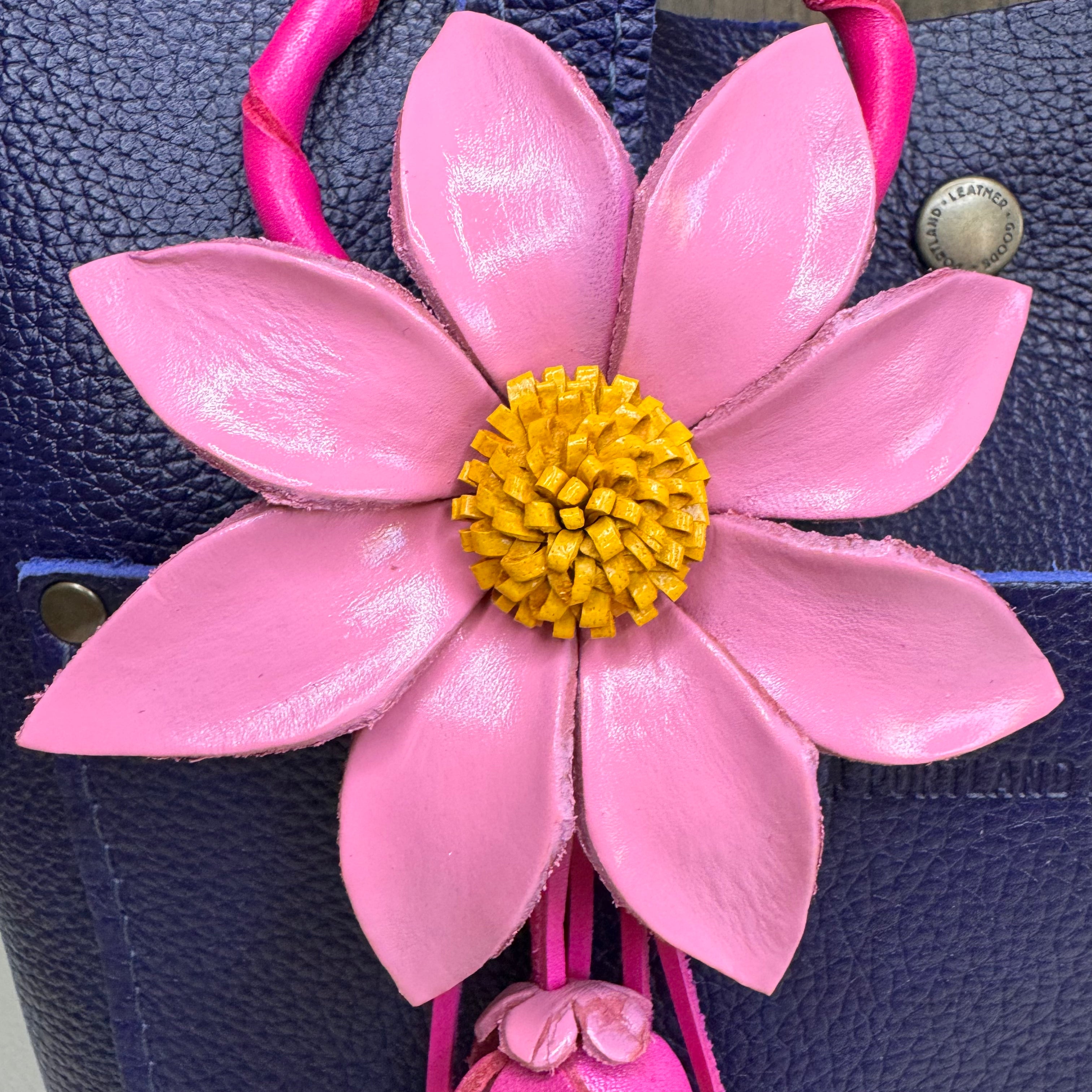 Pink Daisy Genuine Leather Bag Charm Leather Purse Flower Bag Charm