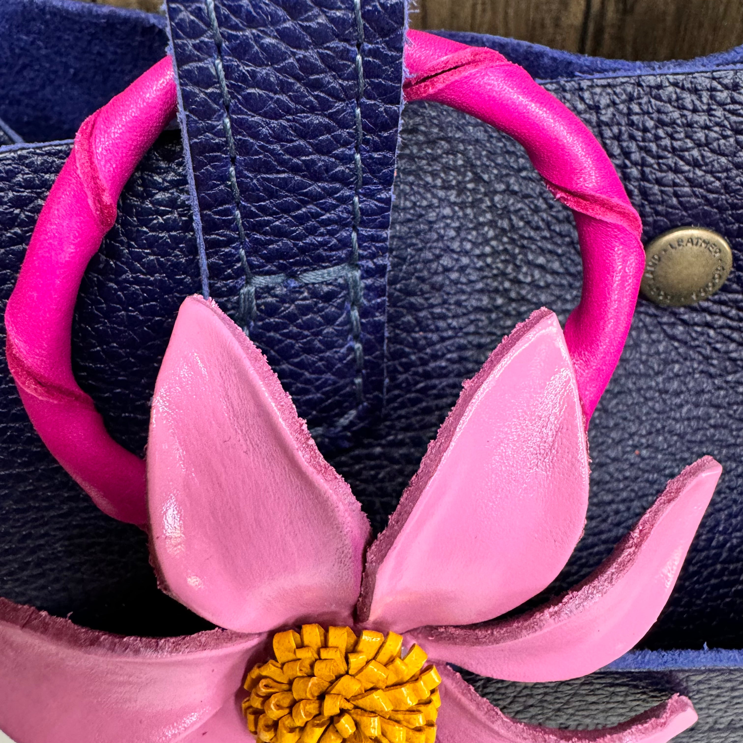 Pink Daisy Genuine Leather Bag Charm Leather Purse Flower Bag Charm