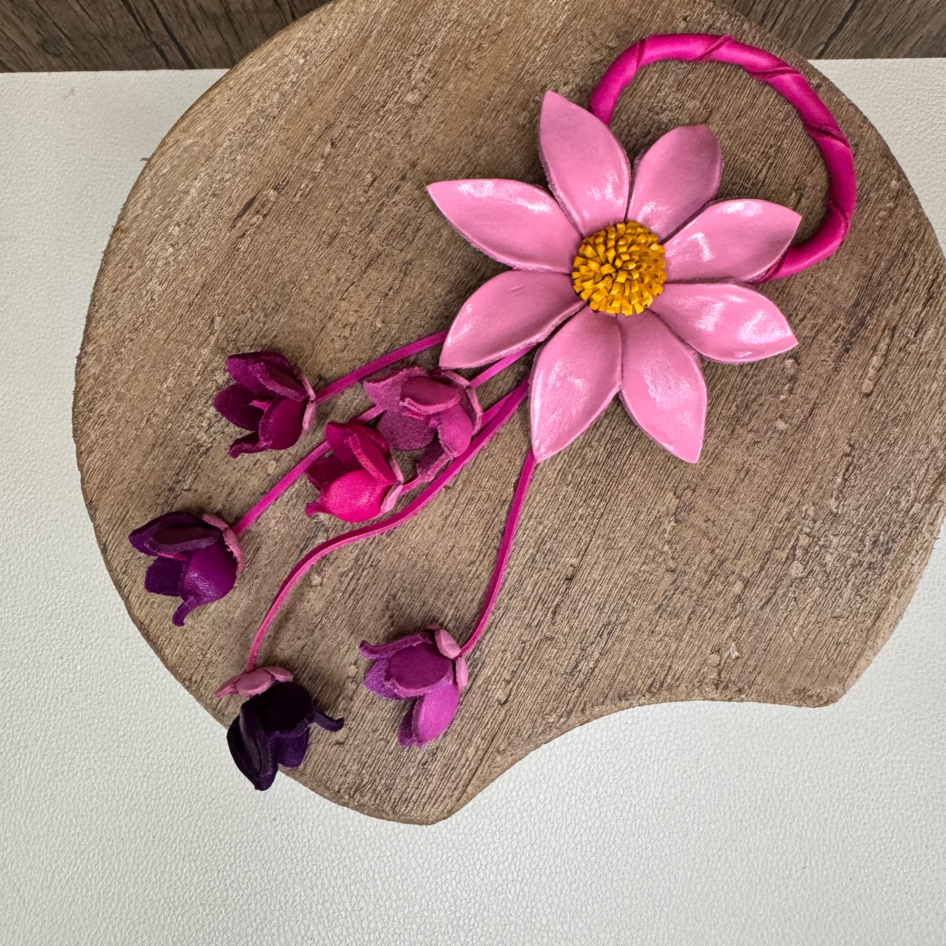 Pink Daisy Genuine Leather Bag Charm Leather Purse Flower Bag Charm