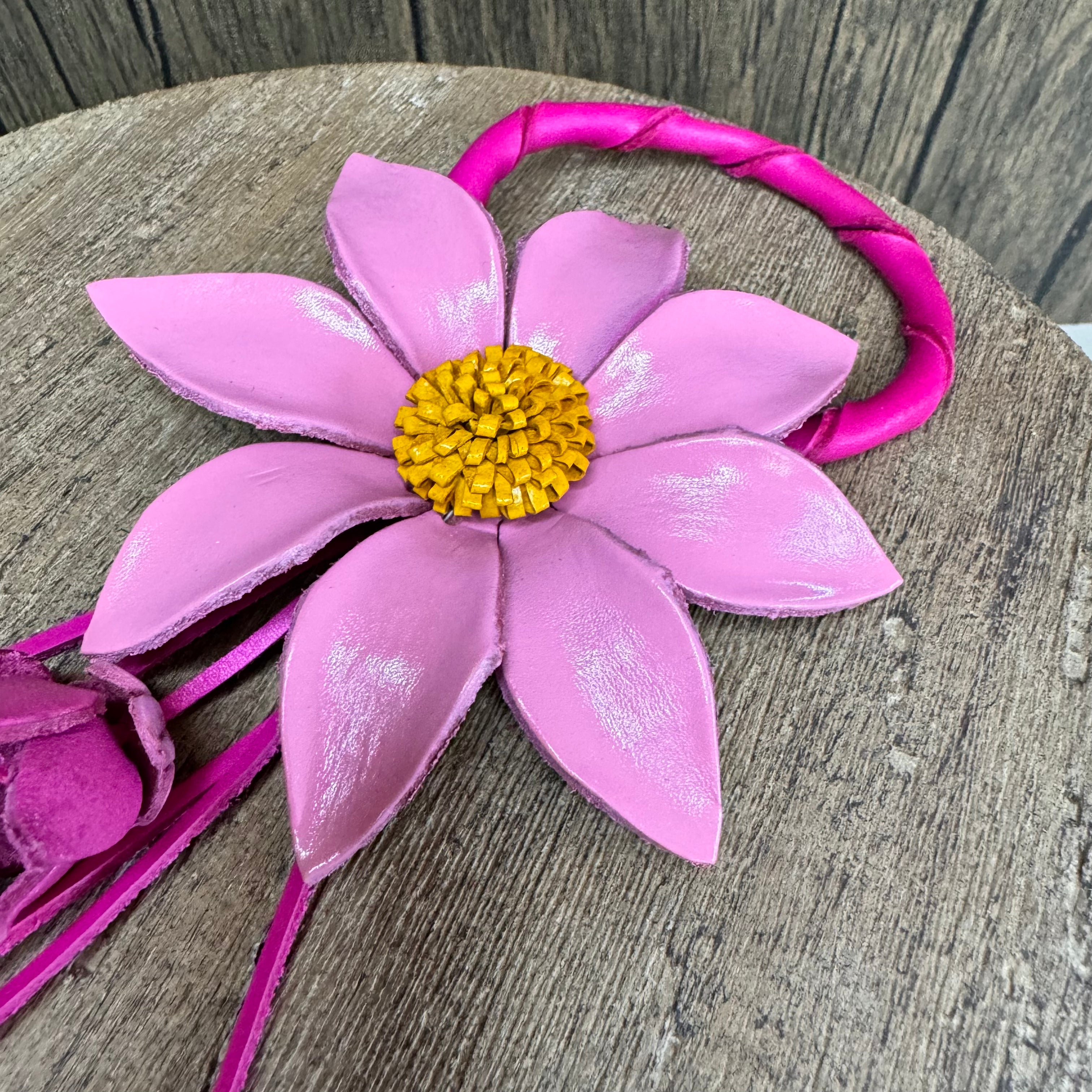 Pink Daisy Genuine Leather Bag Charm Leather Purse Flower Bag Charm