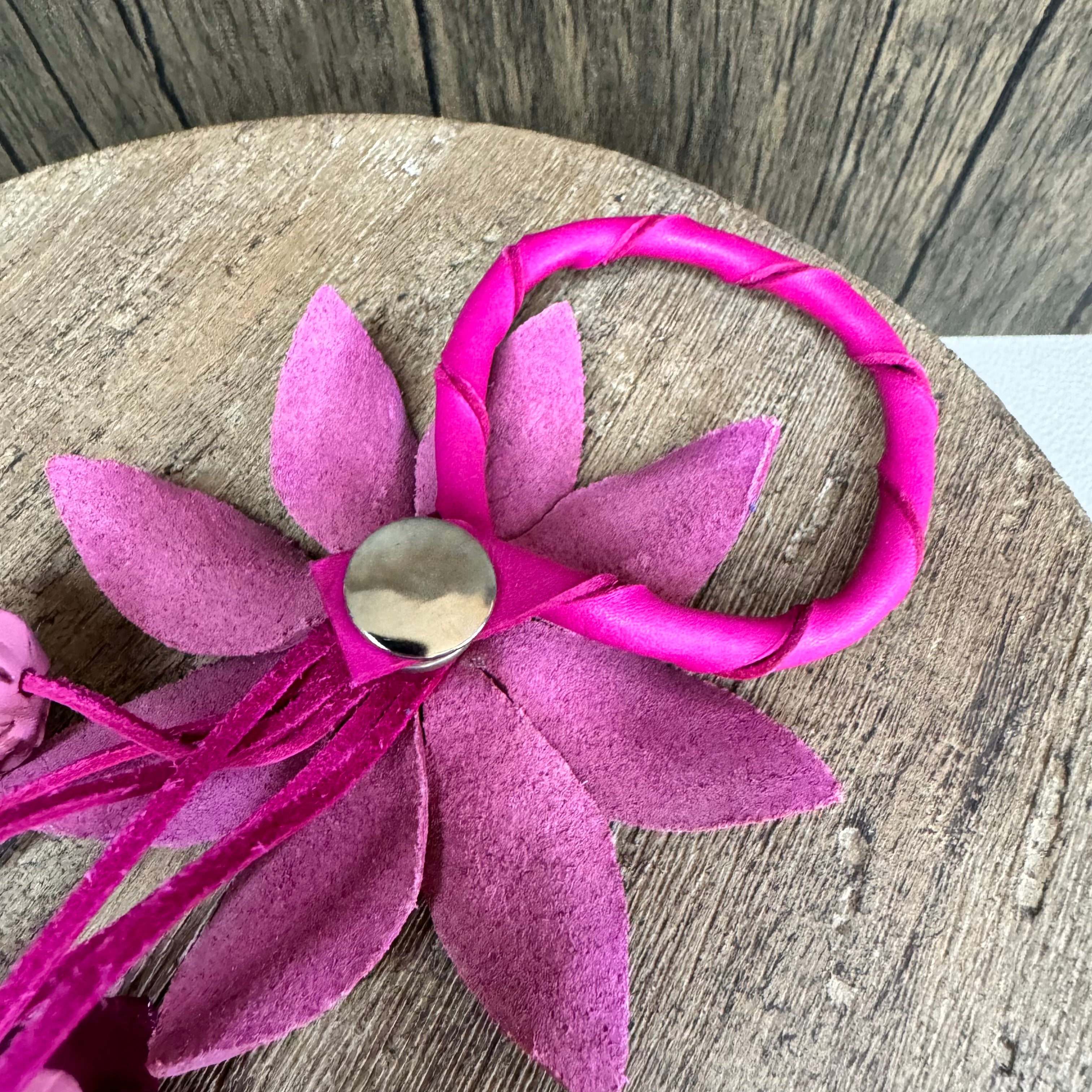 Pink Daisy Genuine Leather Bag Charm Leather Purse Flower Bag Charm
