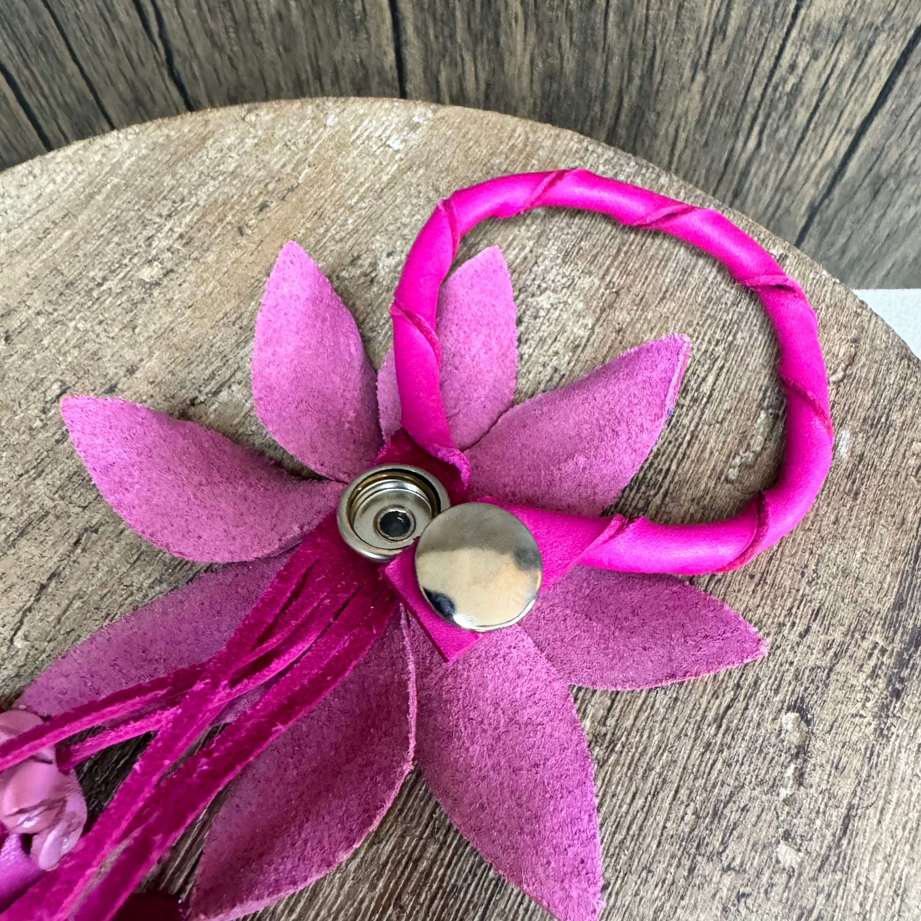 Pink Daisy Genuine Leather Bag Charm Leather Purse Flower Bag Charm