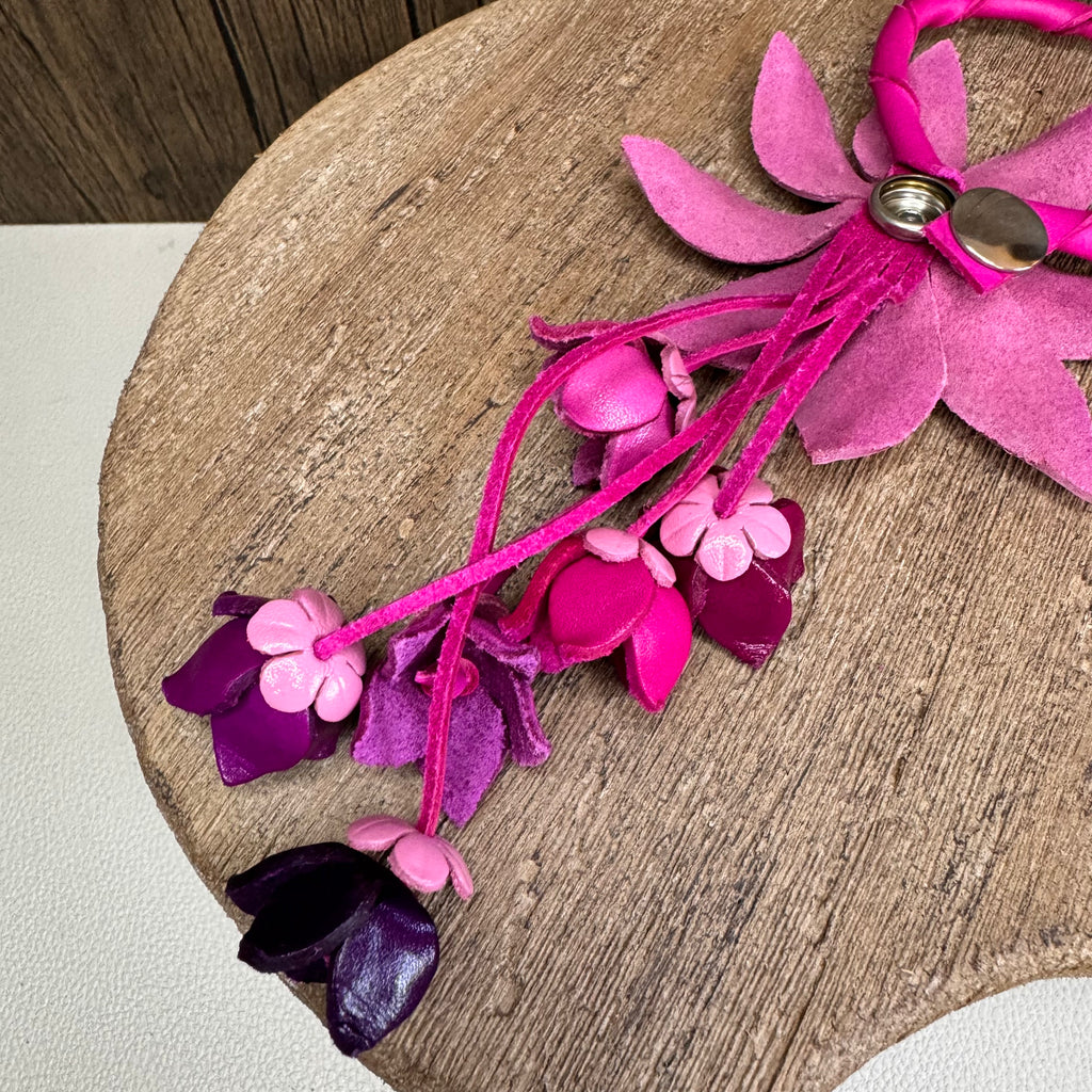 Pink Daisy Genuine Leather Bag Charm Leather Purse Flower Bag Charm