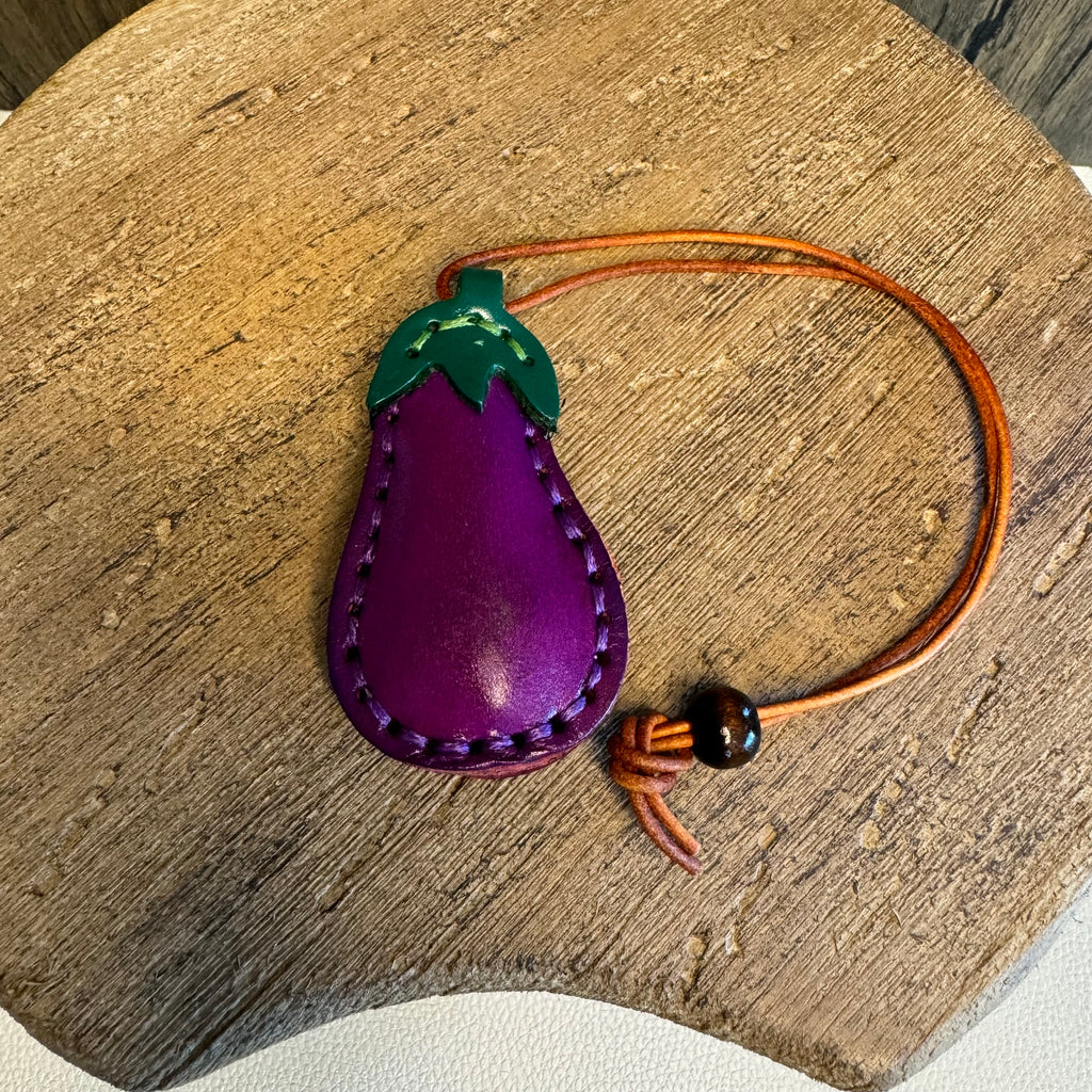 Genuine Leather EGGPLANT Fruit Purse Charm Bag Charms West Hills Studio