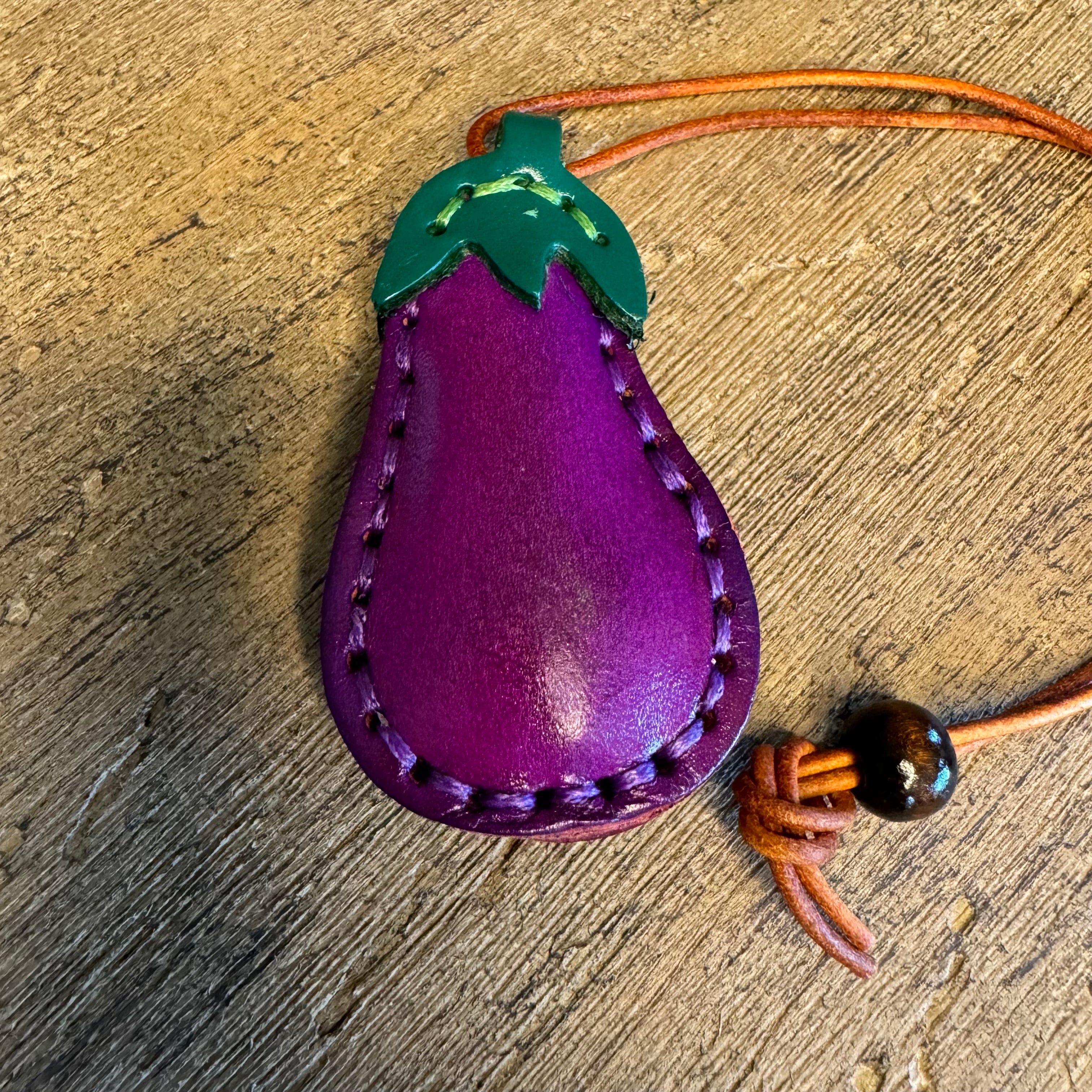 Genuine Leather EGGPLANT Fruit Purse Charm Bag Charms West Hills Studio