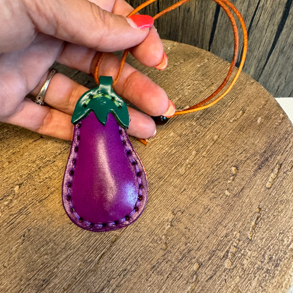 Genuine Leather EGGPLANT Fruit Purse Charm Bag Charms West Hills Studio