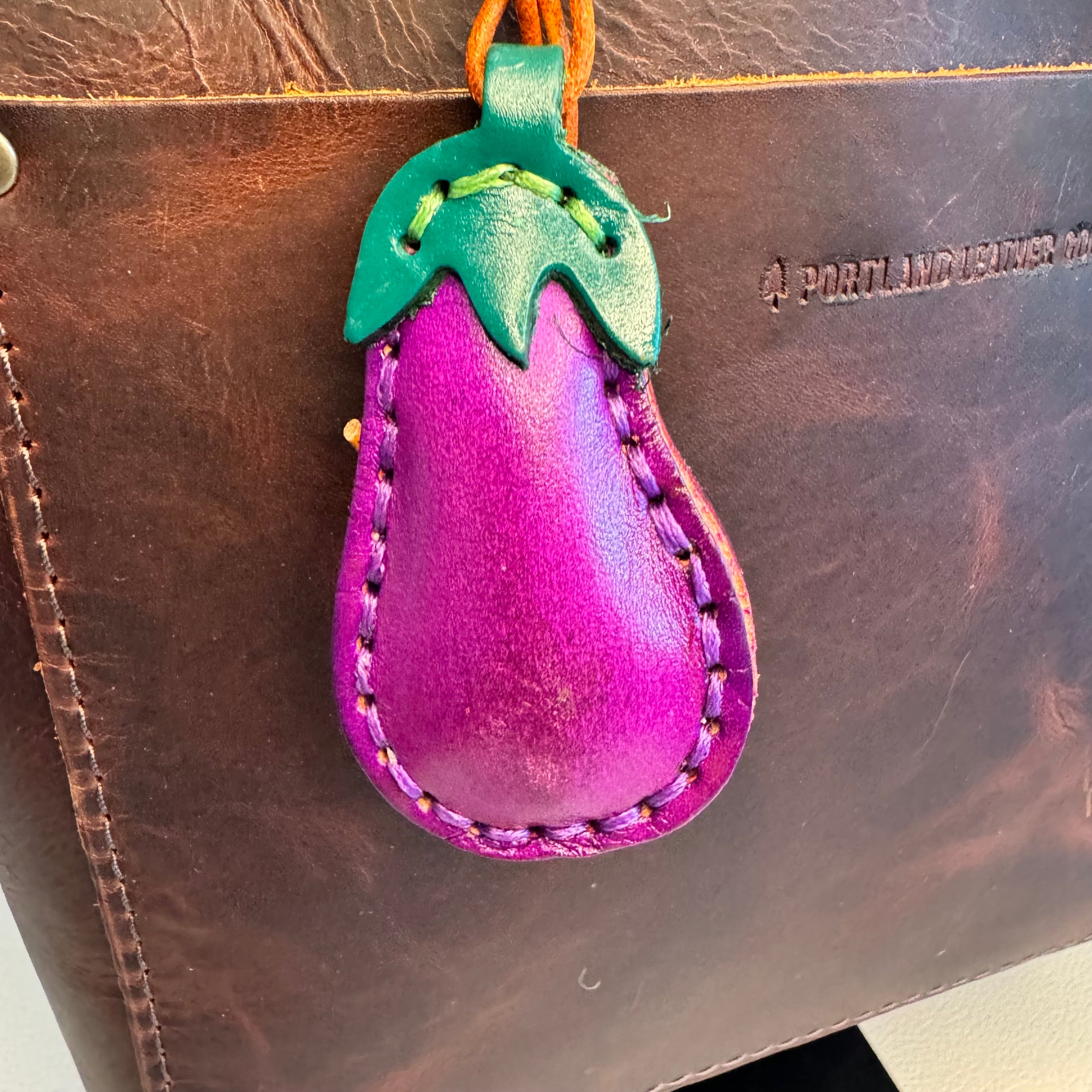 Genuine Leather EGGPLANT Fruit Purse Charm Bag Charms West Hills Studio